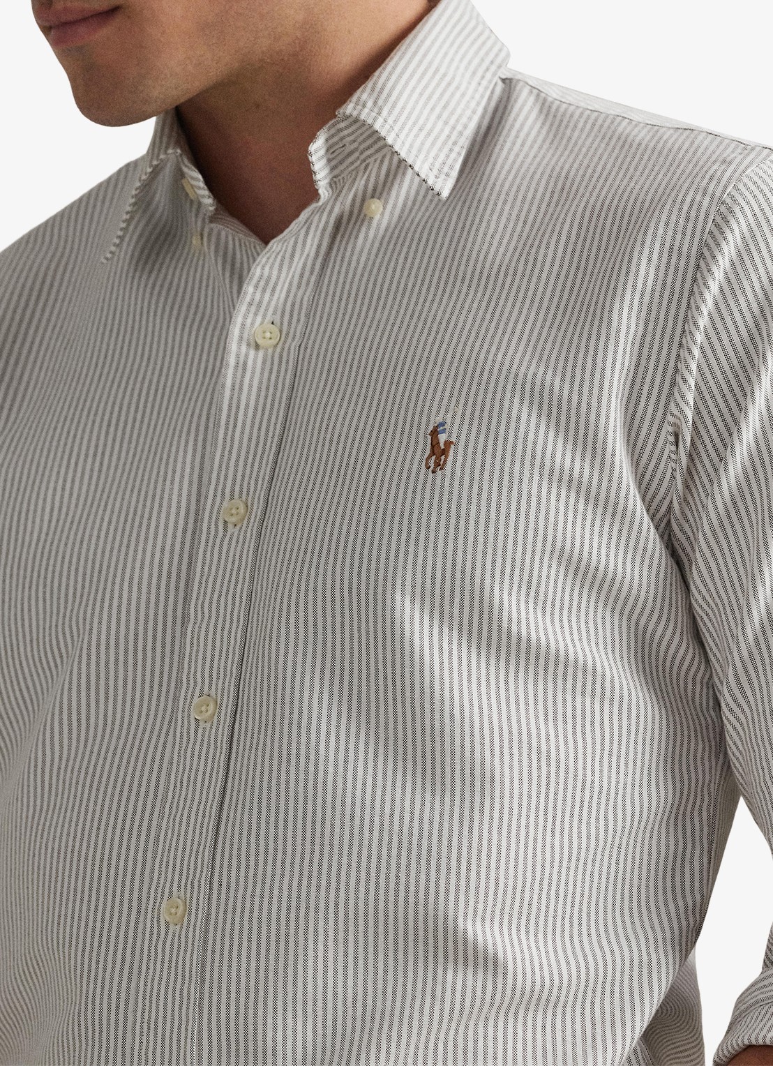 Ralph Lauren Custom fit Oxford overhemd met streepprint - detail 5 pale russet / grijs