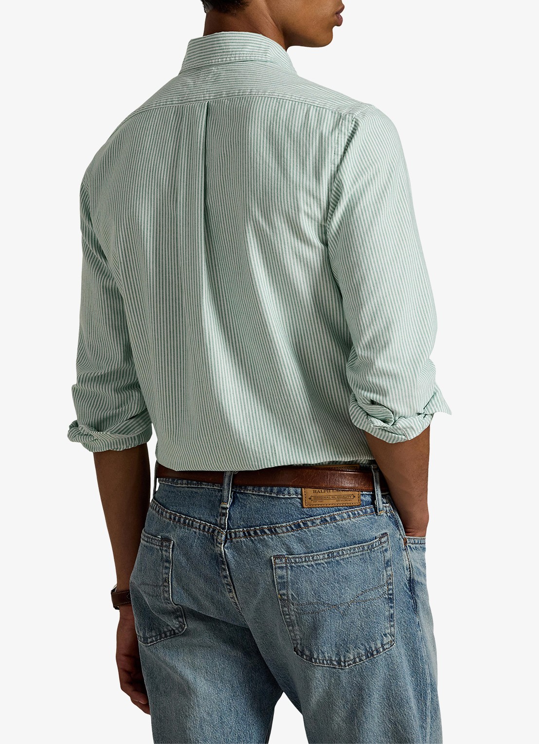 Ralph Lauren Custom fit Oxford overhemd met streepprint - achterkant 5 hillside green / mintgroen