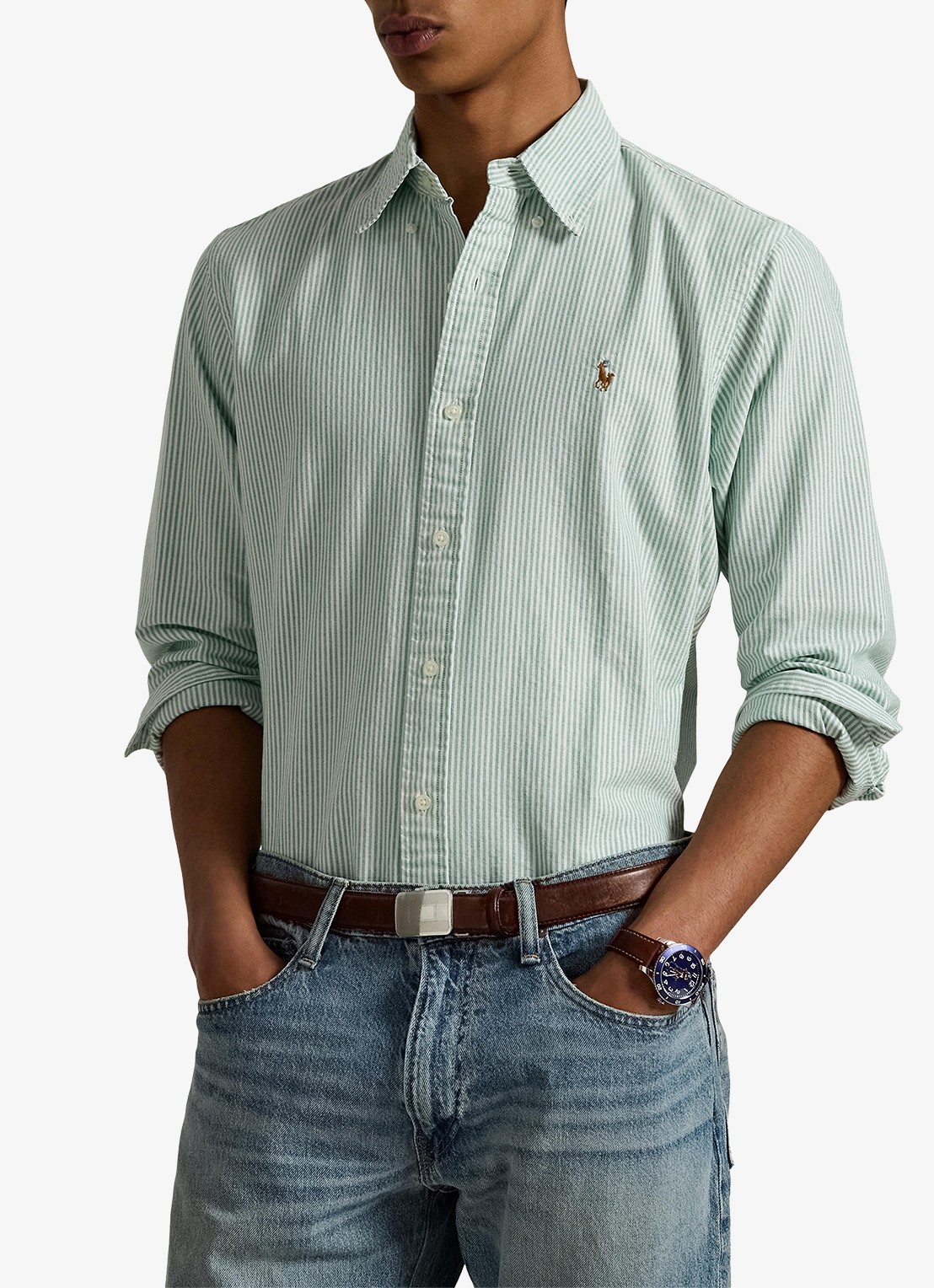 Ralph Lauren Custom fit Oxford overhemd met streepprint - detail 3 hillside green / mintgroen