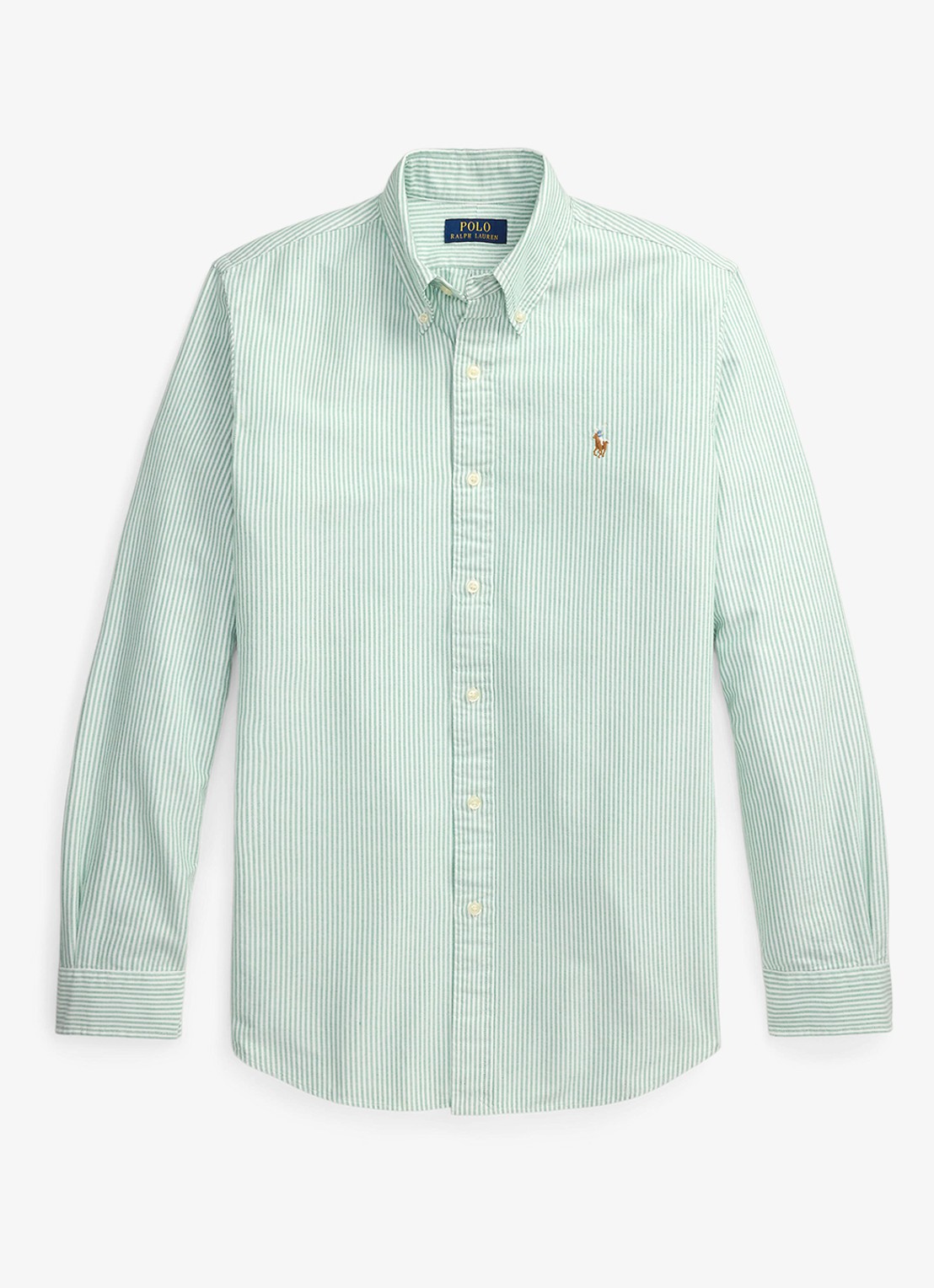 Ralph Lauren Custom fit Oxford overhemd met streepprint - voorkant hillside green / mintgroen