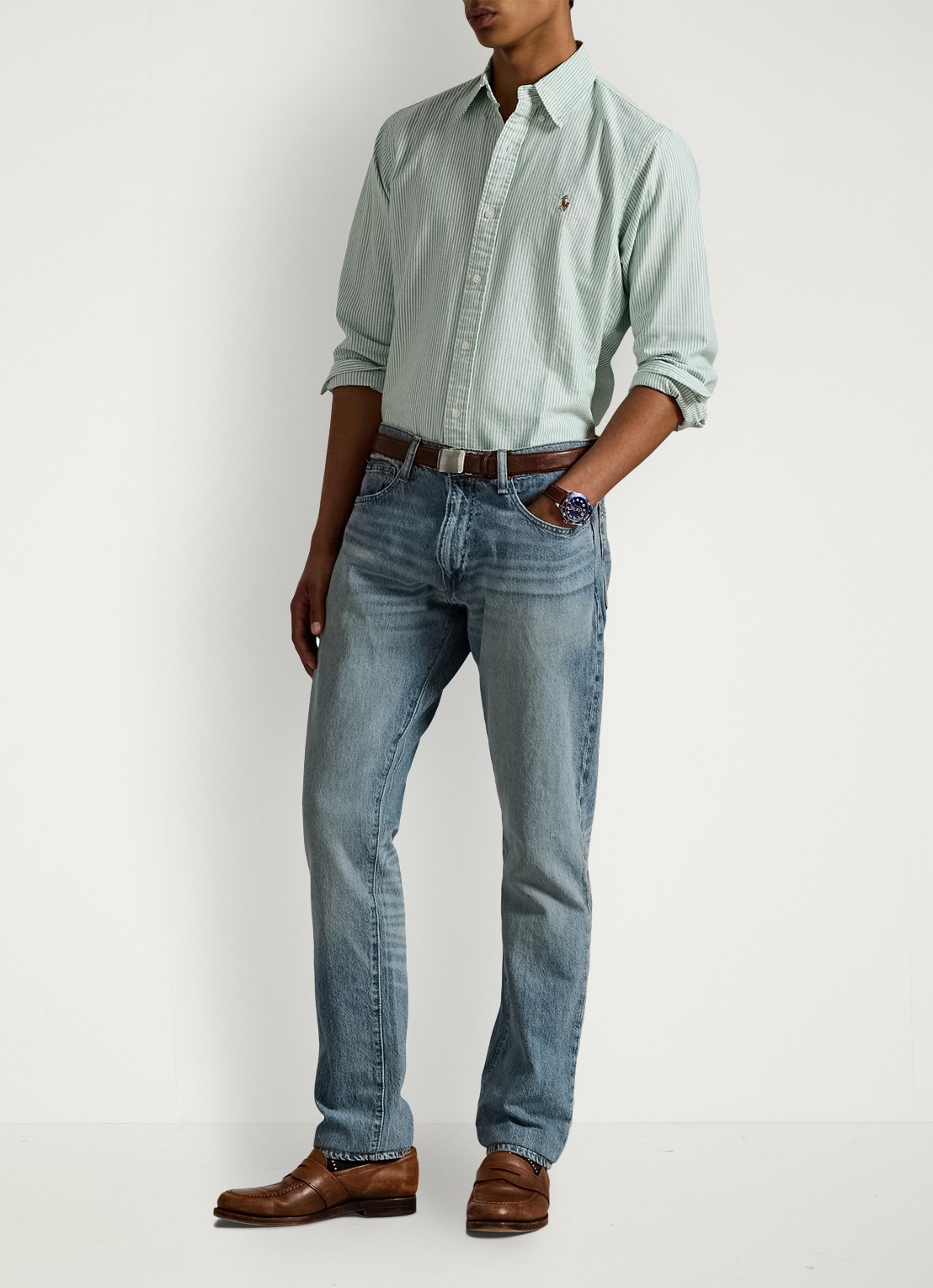 Ralph Lauren Custom fit Oxford overhemd met streepprint - voorkant 2 hillside green / mintgroen