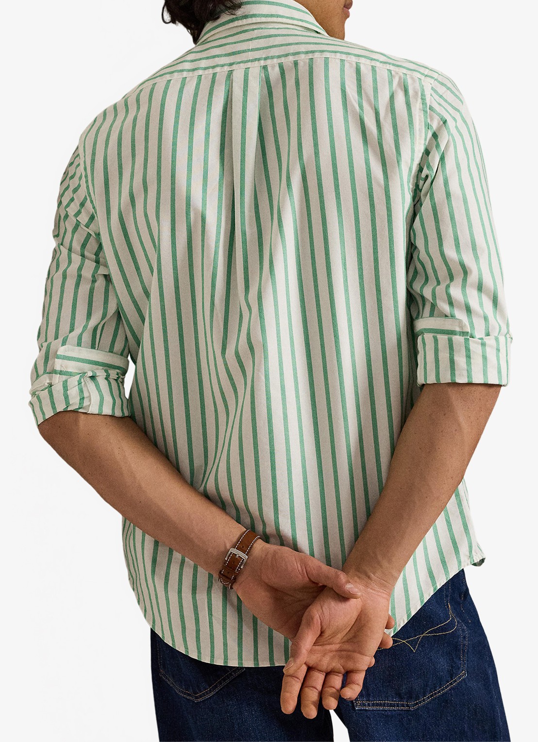 Ralph Lauren Custom fit Oxford overhemd met streepprint - achterkant summer emerald white / groen