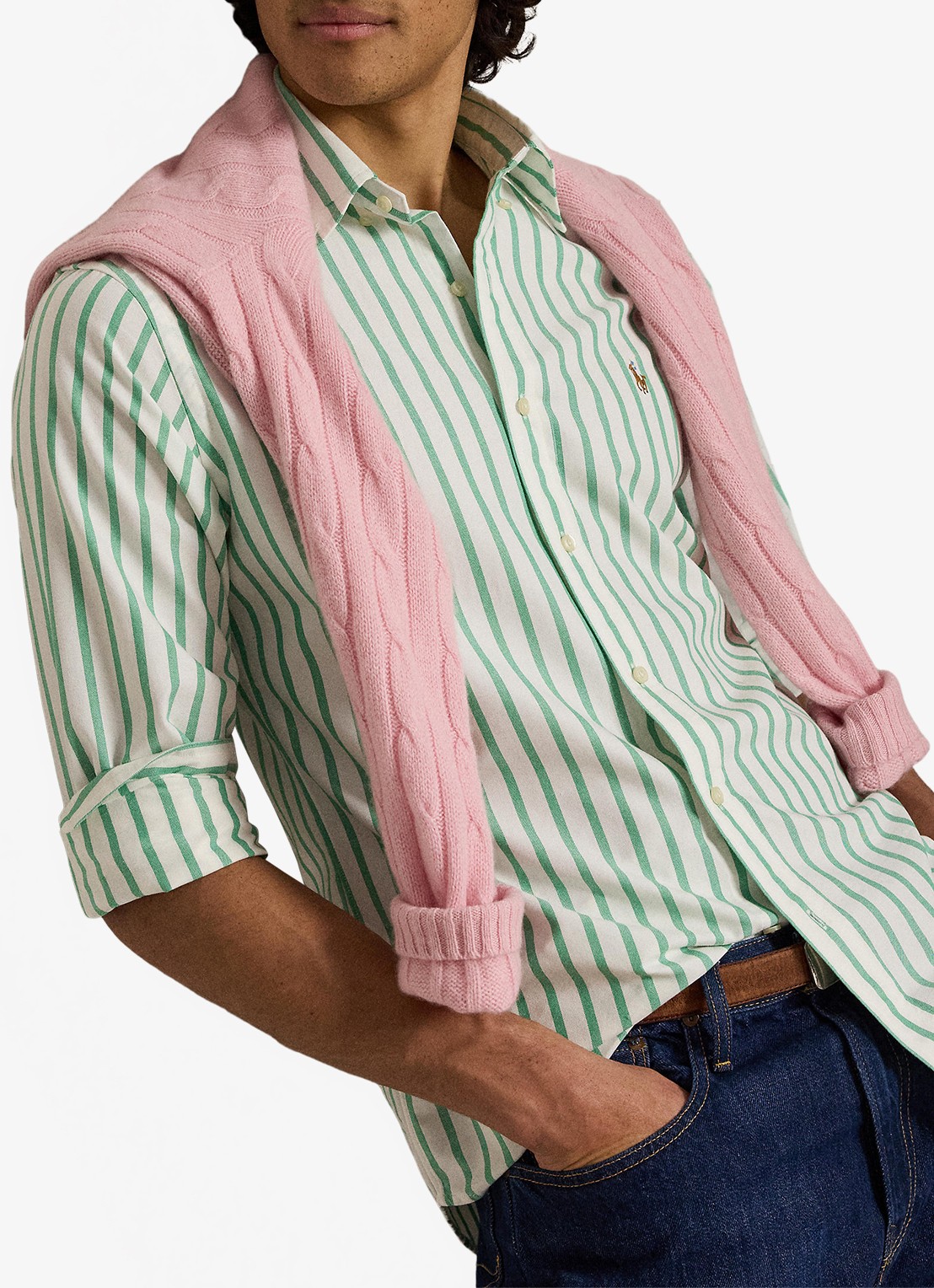Ralph Lauren Custom fit Oxford overhemd met streepprint - detail 3 summer emerald white / groen
