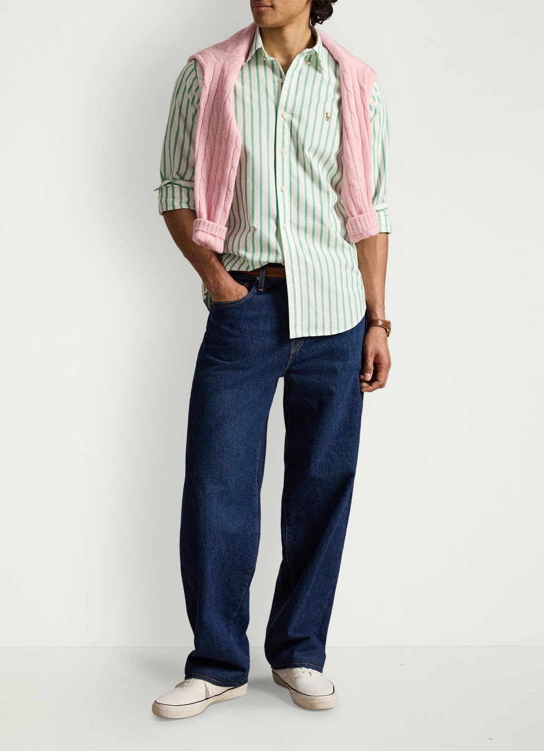 Ralph Lauren Custom fit Oxford overhemd met streepprint - detail 4 summer emerald white / groen