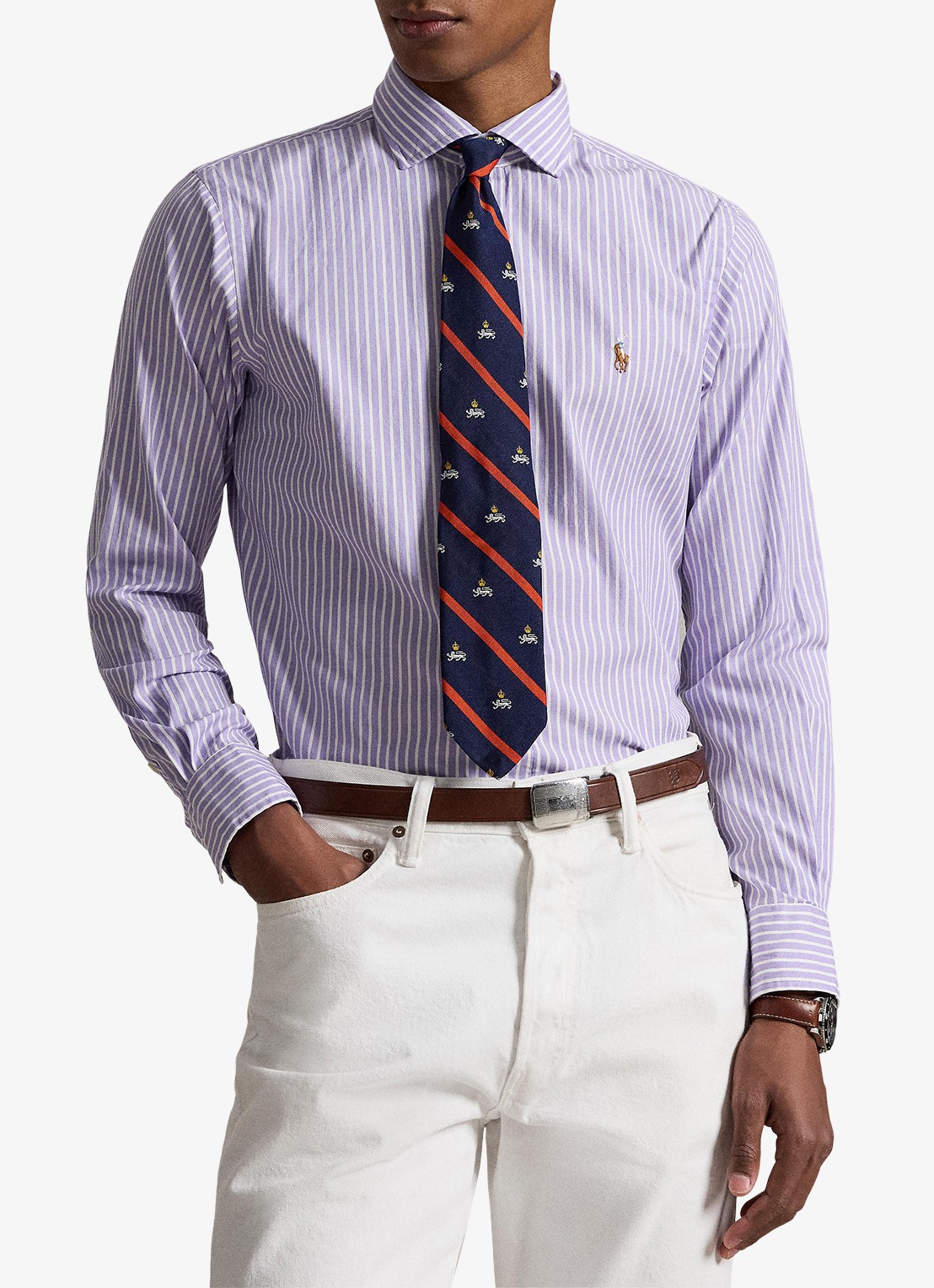 Ralph Lauren Custom fit Oxford overhemd met streepprint - detail 7106c lavender white / lavendel