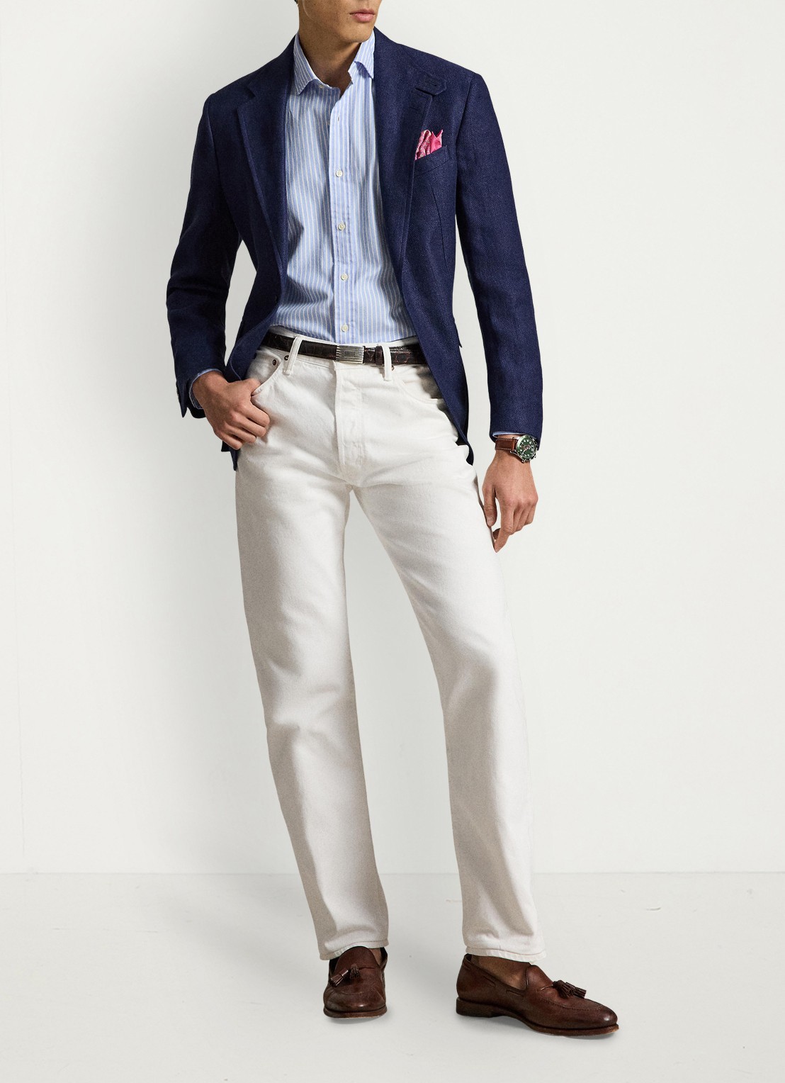 Ralph Lauren Custom fit Oxford overhemd met streepprint - detail 2 7106a blue white / blauw