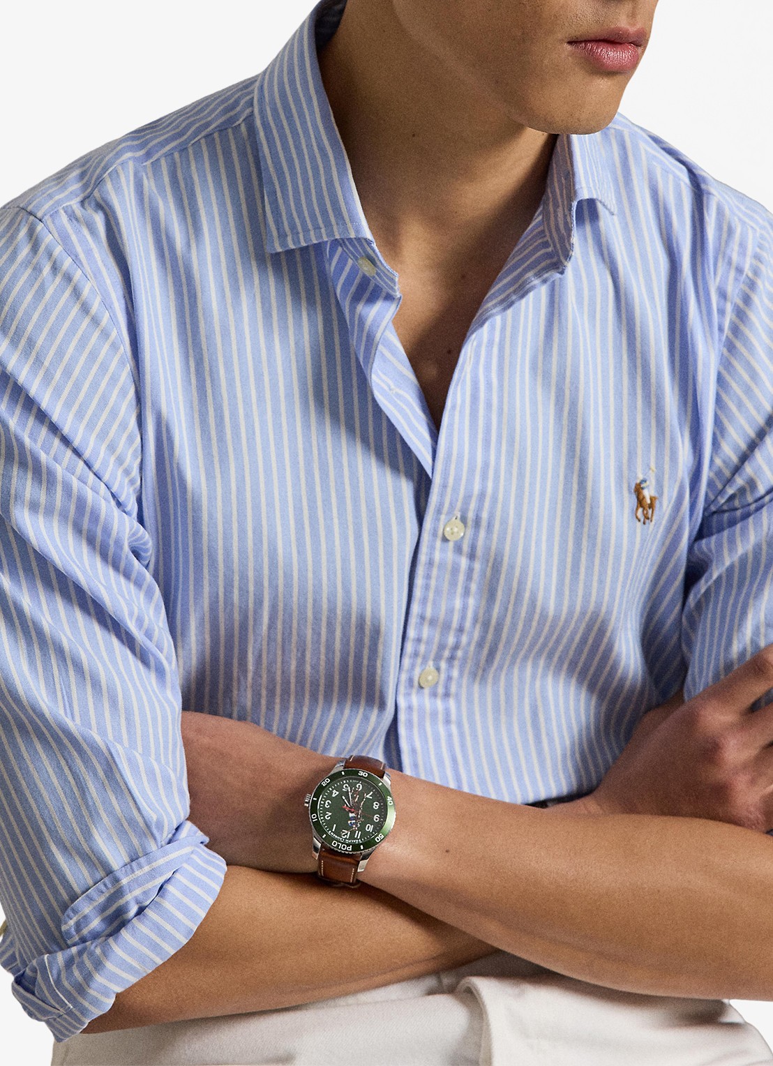 Ralph Lauren Custom fit Oxford overhemd met streepprint - detail 3 7106a blue white / blauw