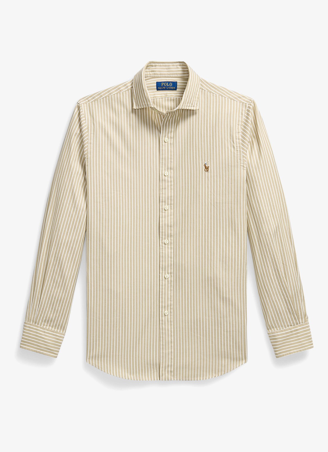 Ralph Lauren Custom fit Oxford overhemd met streepprint - voorkant 2 7106d coastal beige white / beige