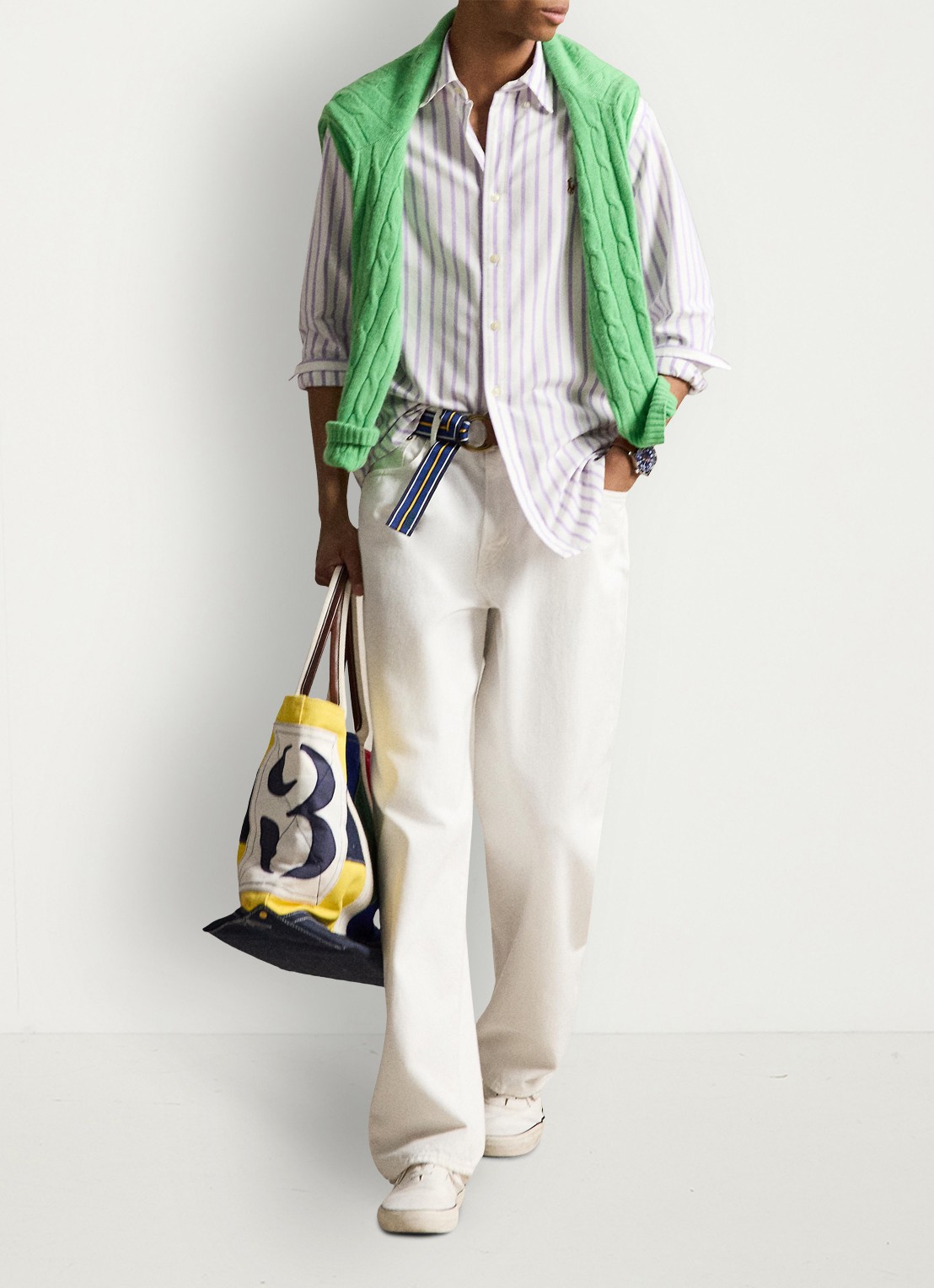 Ralph Lauren Custom fit Oxford overhemd met streepprint - detail 4 wit