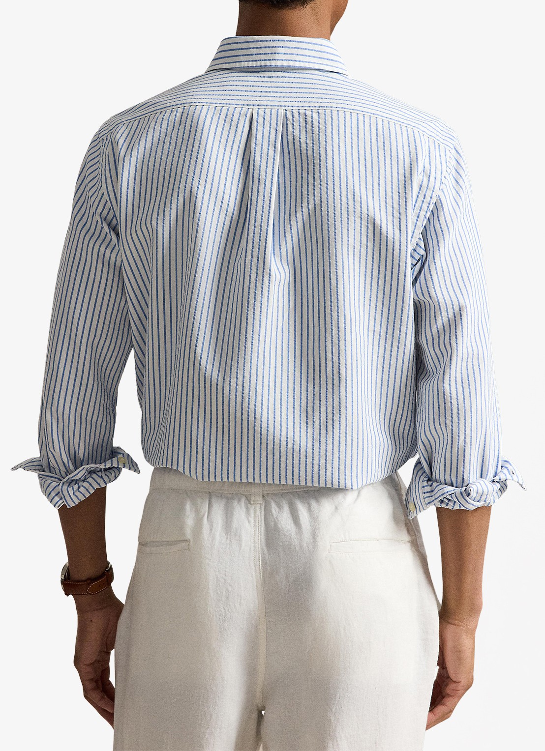 Ralph Lauren Custom fit Oxford overhemd met streepprint - achterkant 5 white bsr blue / lichtblauw