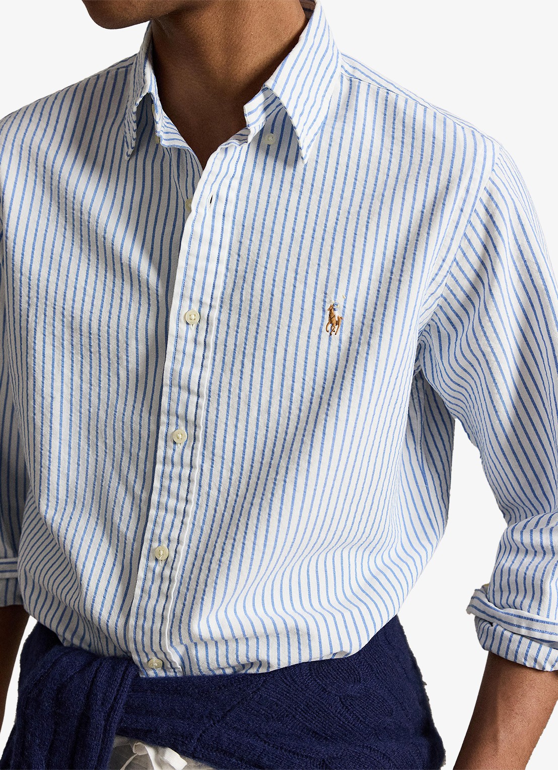 Ralph Lauren Custom fit Oxford overhemd met streepprint - detail 4 white bsr blue / lichtblauw