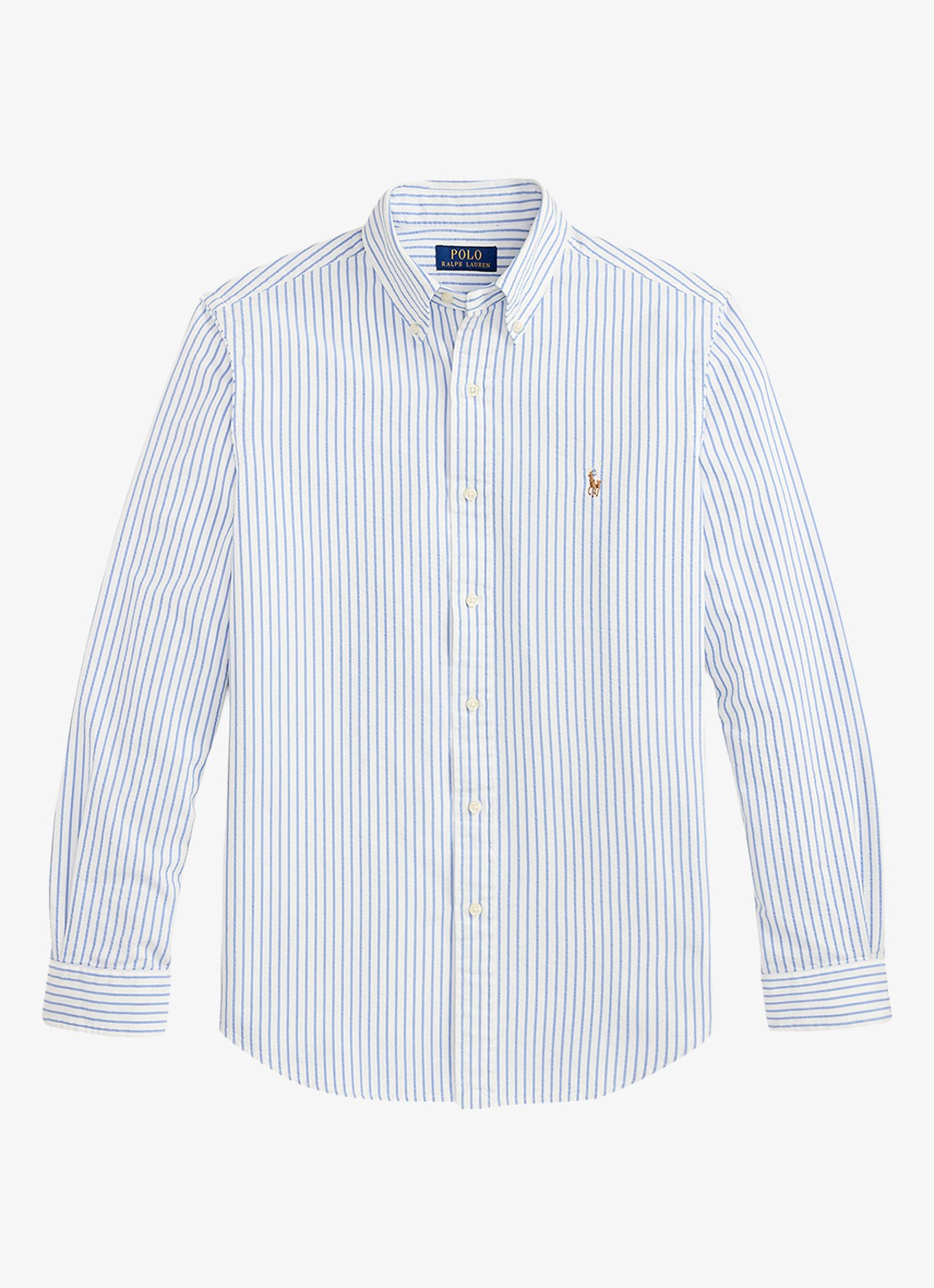 Ralph Lauren Custom fit Oxford overhemd met streepprint - voorkant white bsr blue / lichtblauw