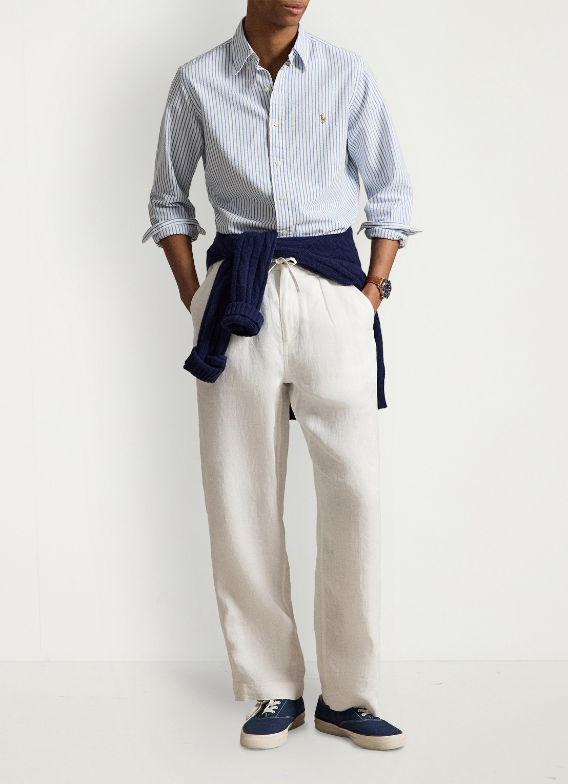 Ralph Lauren Custom fit Oxford overhemd met streepprint - voorkant 2 white bsr blue / lichtblauw