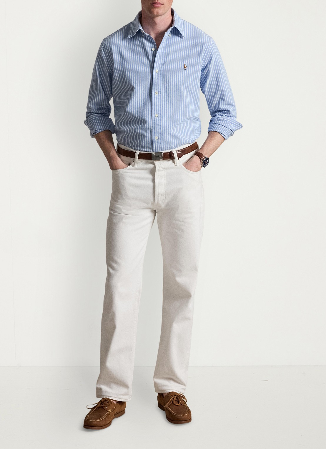 Ralph Lauren Custom fit Oxford overhemd met streepprint - detail blue white / blauw