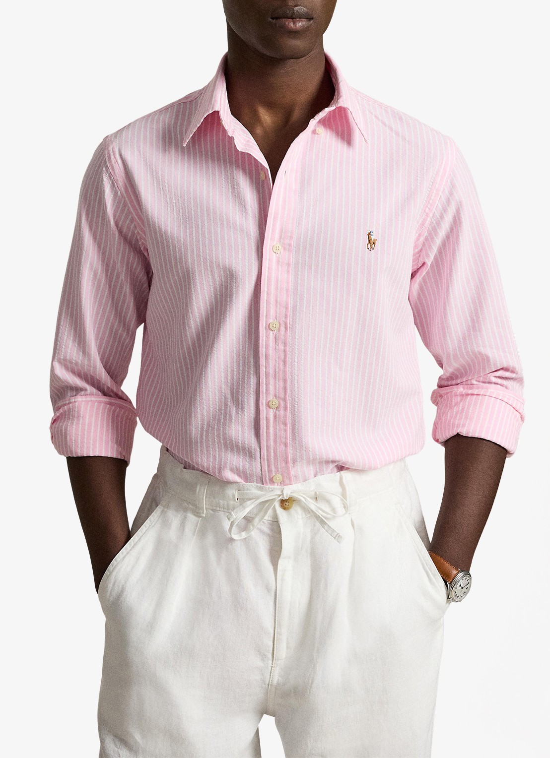 Ralph Lauren Custom fit Oxford overhemd met streepprint - voorkant 2 new rose white / roze
