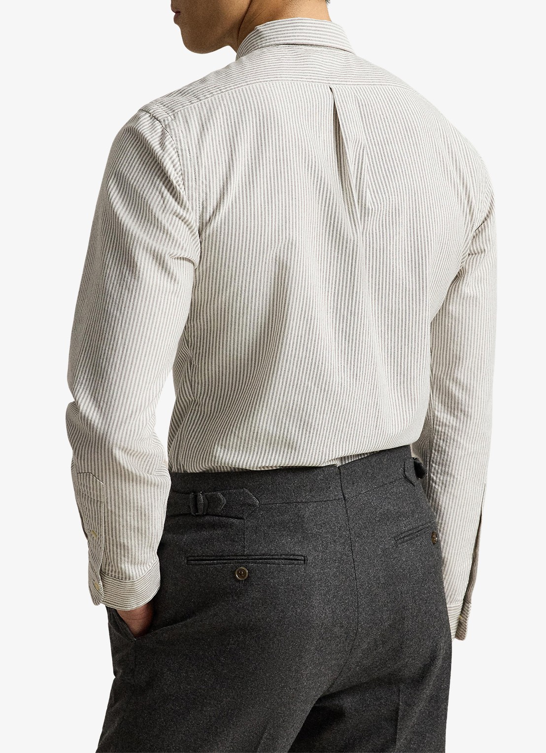 Ralph Lauren Custom fit Oxford overhemd met streepprint - achterkant 3 nutmeg brown white / bruin