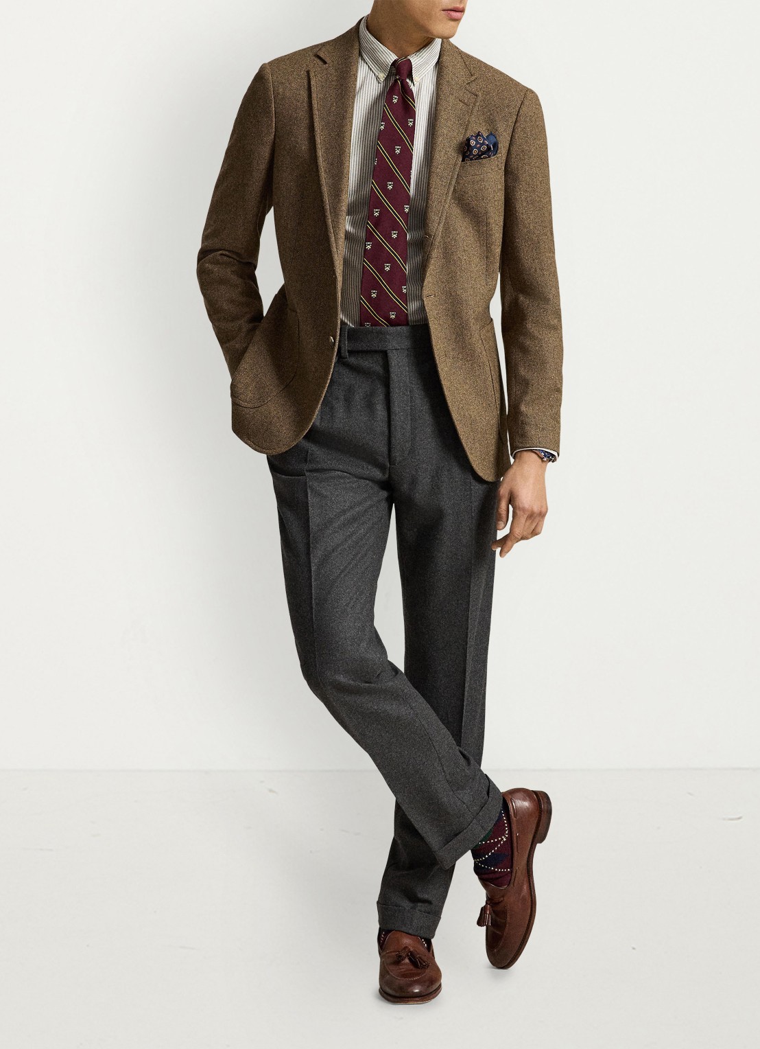 Ralph Lauren Custom fit Oxford overhemd met streepprint - detail nutmeg brown white / bruin