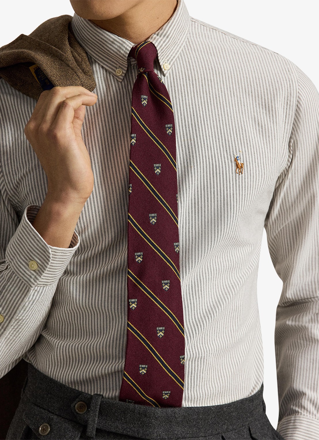 Ralph Lauren Custom fit Oxford overhemd met streepprint - detail 2 nutmeg brown white / bruin