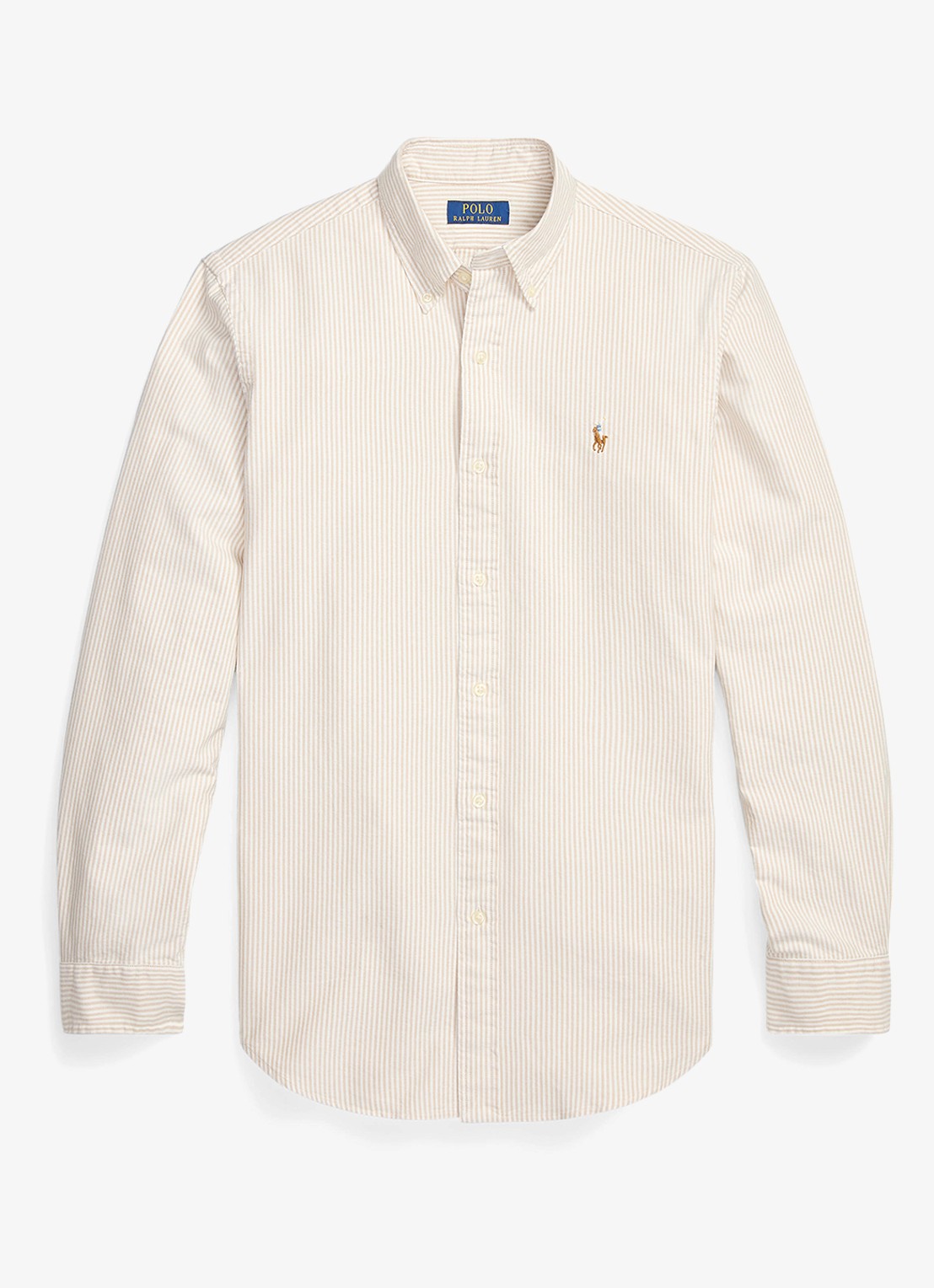 Ralph Lauren Custom fit Oxford overhemd met streepprint - voorkant classic camel white / camel