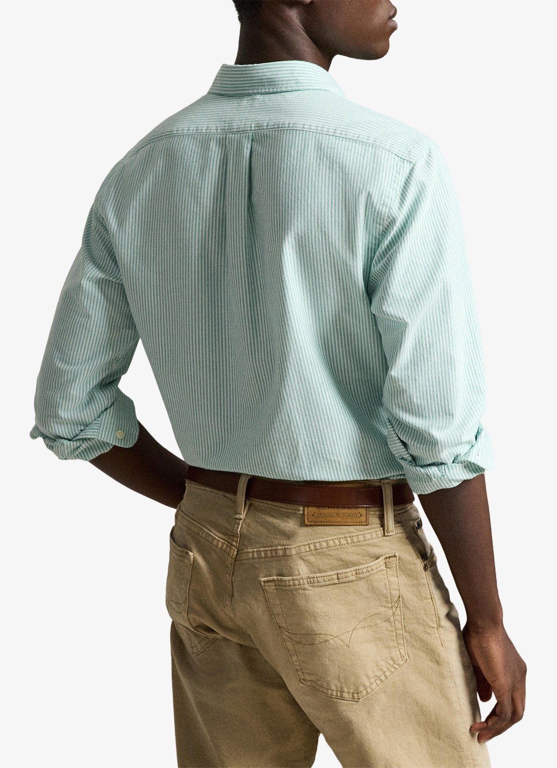 Ralph Lauren Custom fit Oxford overhemd met streepprint - achterkant 5 scarab green white / groen