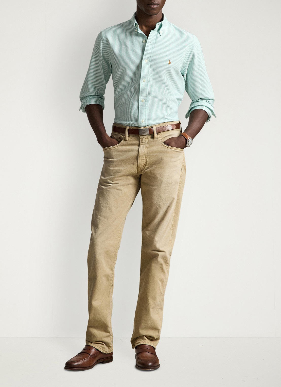 Ralph Lauren Custom fit Oxford overhemd met streepprint - detail scarab green white / groen