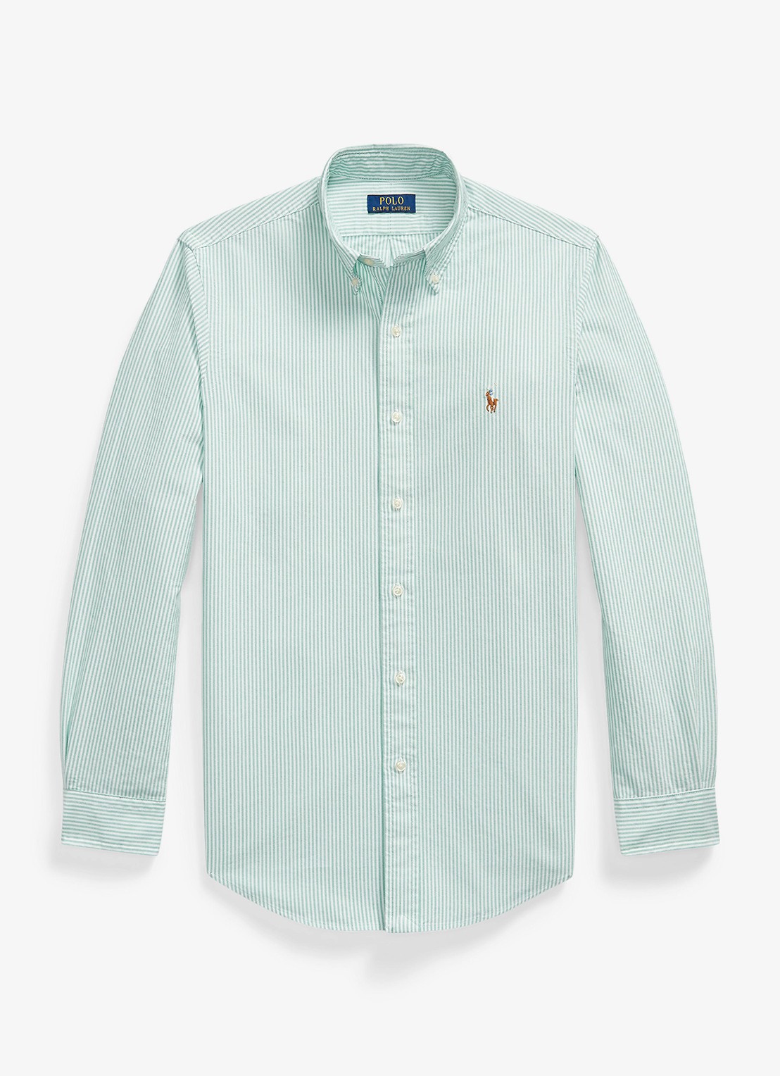 Ralph Lauren Custom fit Oxford overhemd met streepprint - voorkant 3 scarab green white / groen