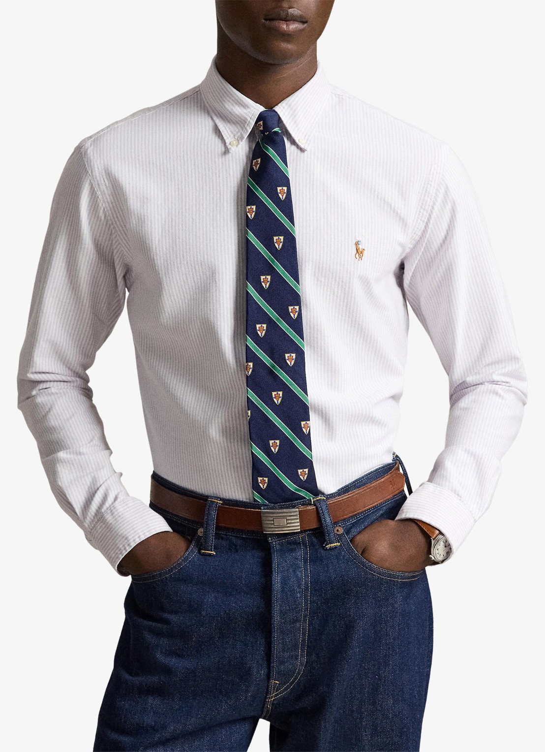 Ralph Lauren Custom fit Oxford overhemd met streepprint - voorkant 5 light lilac / lila