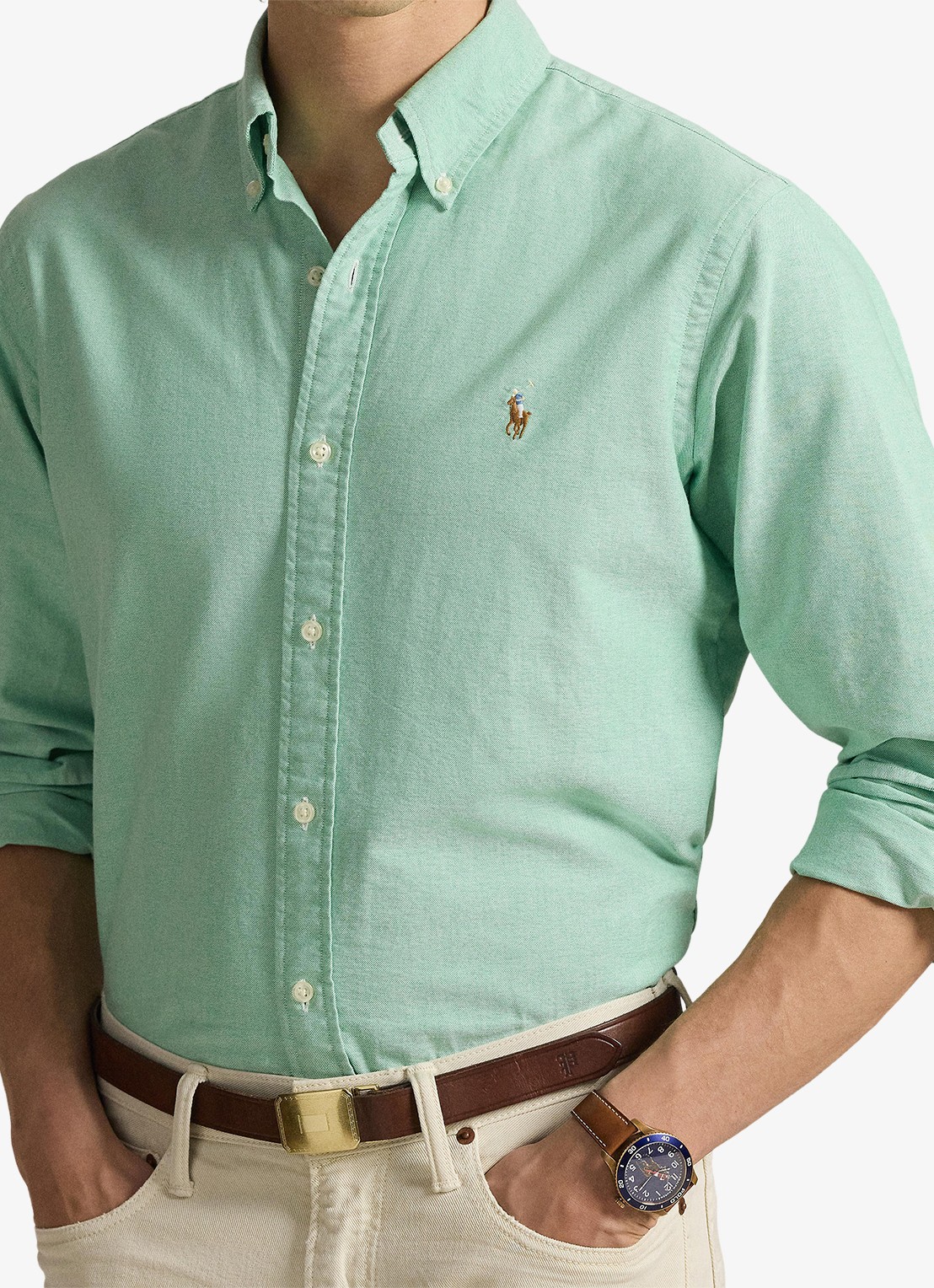 Ralph Lauren Custom fit Oxford overhemd - detail 4 summer emerald / groen