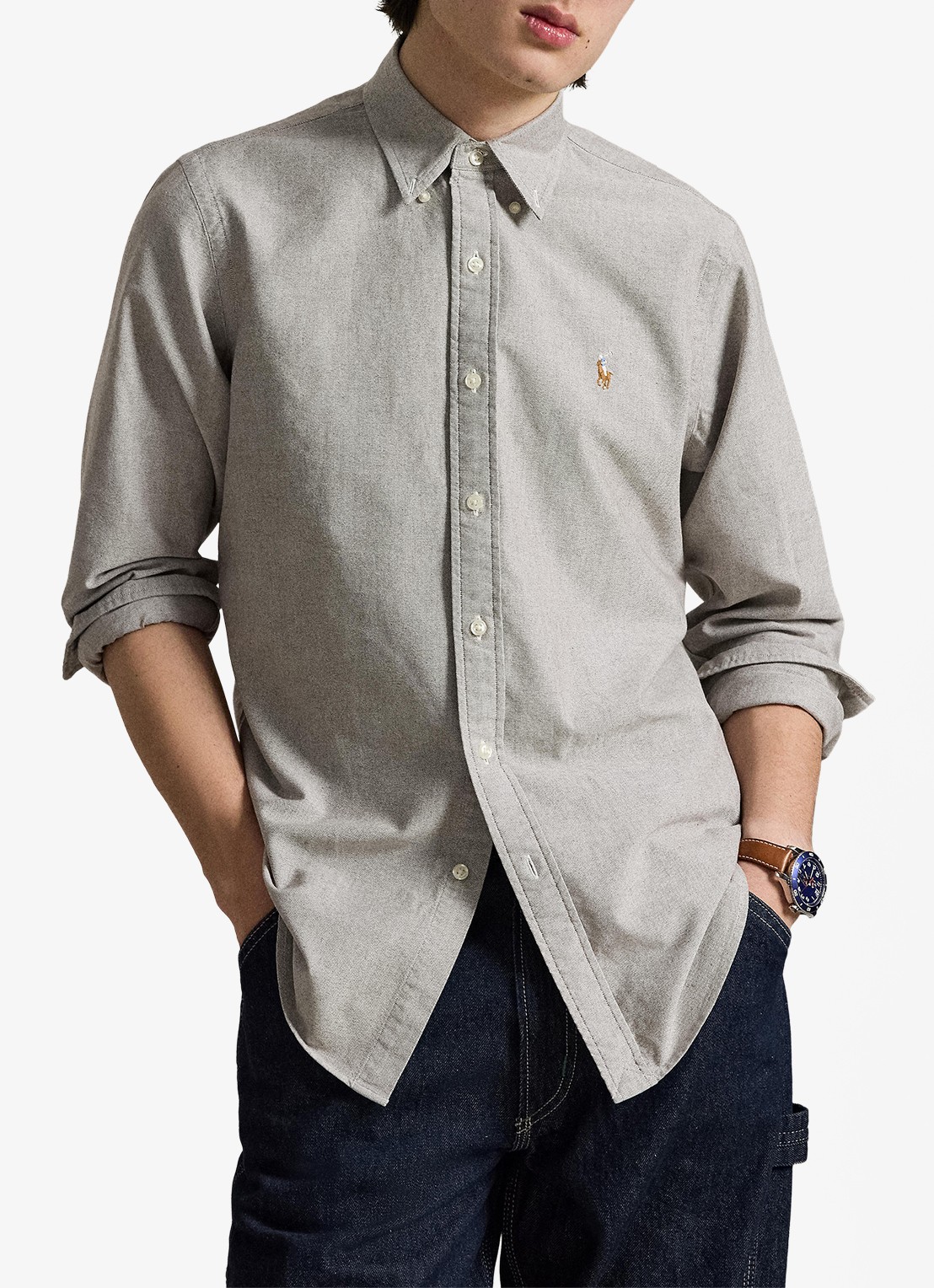 Ralph Lauren Custom fit Oxford overhemd - voorkant 5 nutmeg brwn zxw5 / bruin