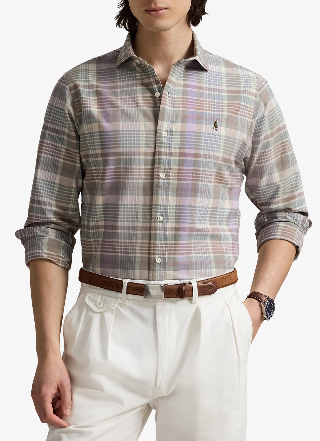 Ralph Lauren Custom fit tattersall Oxford overhemd met ruitdessin - detail 2 khaki