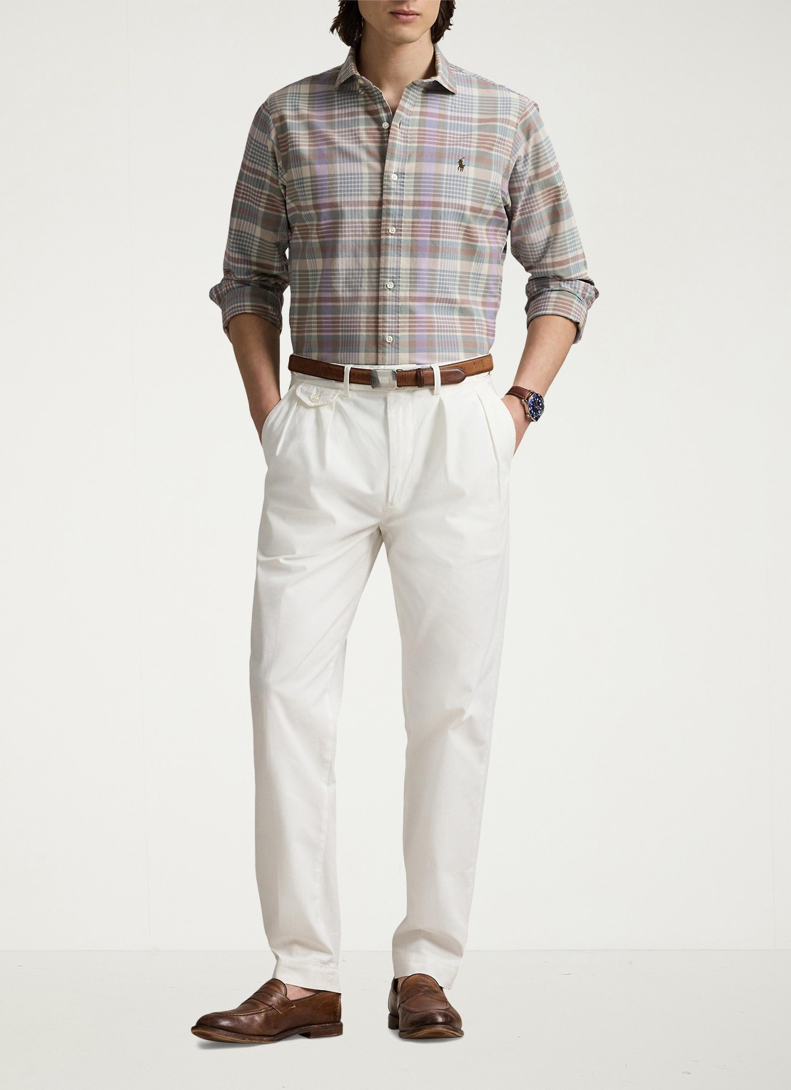 Ralph Lauren Custom fit tattersall Oxford overhemd met ruitdessin - voorkant 5 khaki