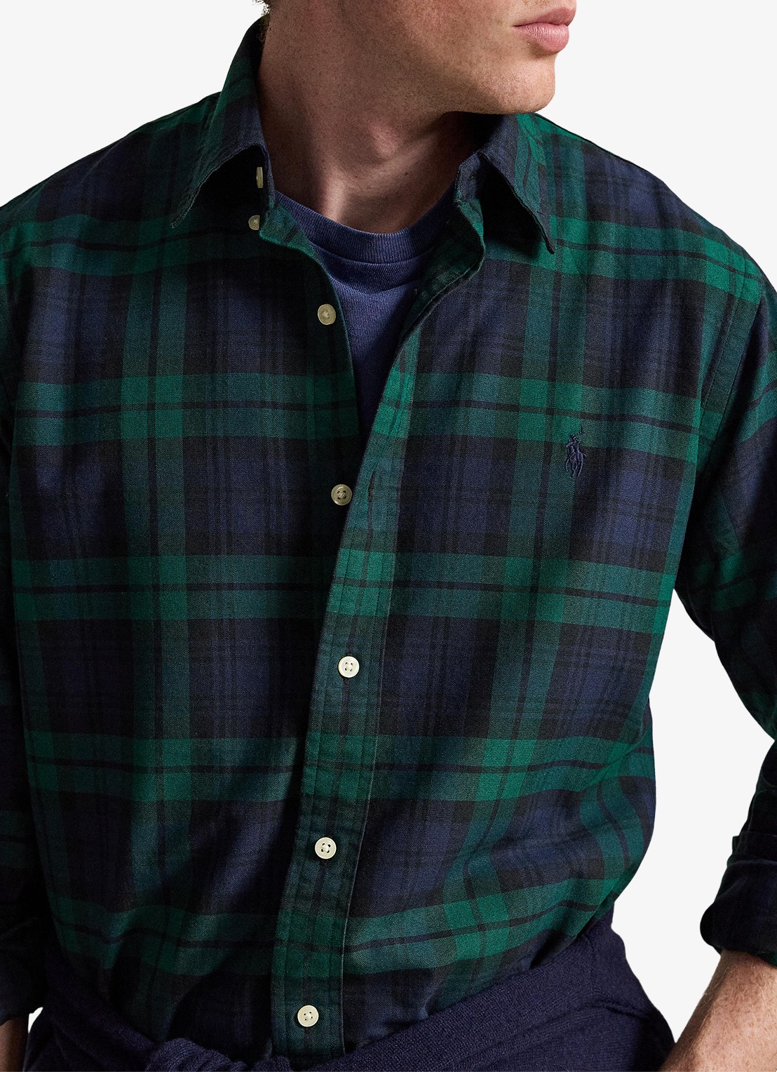Ralph Lauren Custom fit tattersall Oxford overhemd met ruitdessin - detail 4 donkerblauw