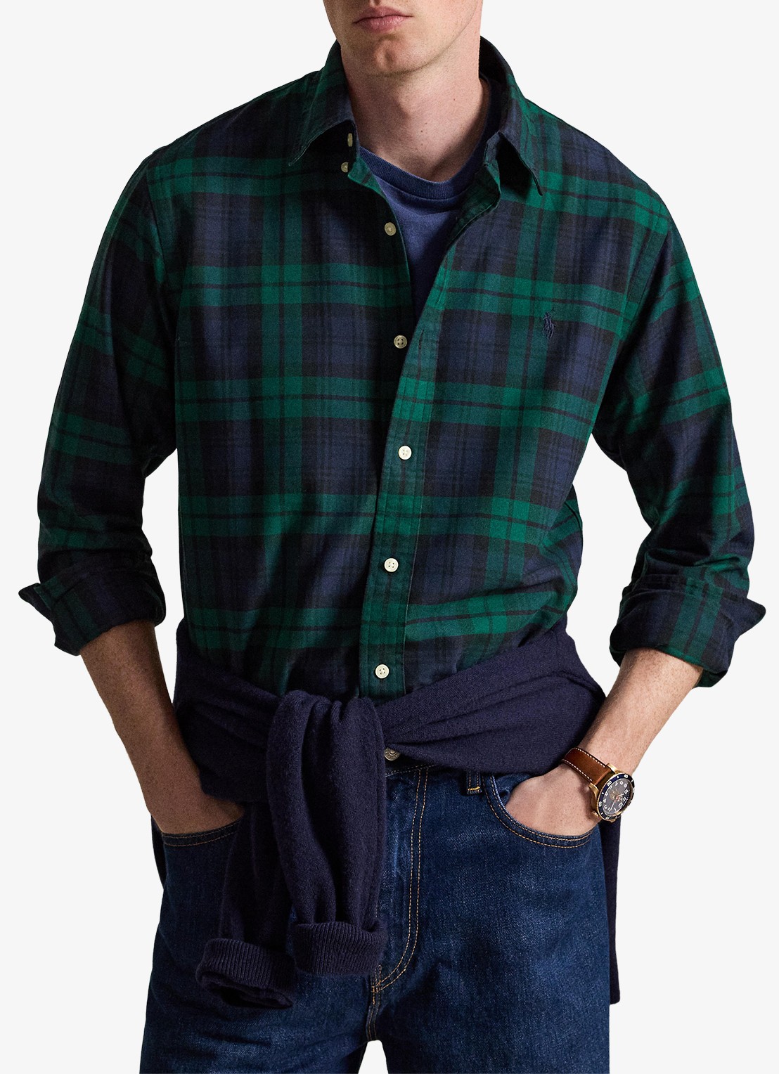 Ralph Lauren Custom fit tattersall Oxford overhemd met ruitdessin - voorkant 2 donkerblauw