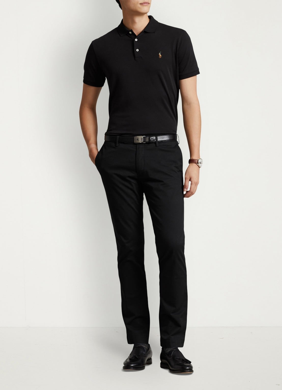 Ralph Lauren Custom slim fit polo met logo - voorkant 5 polo black / zwart