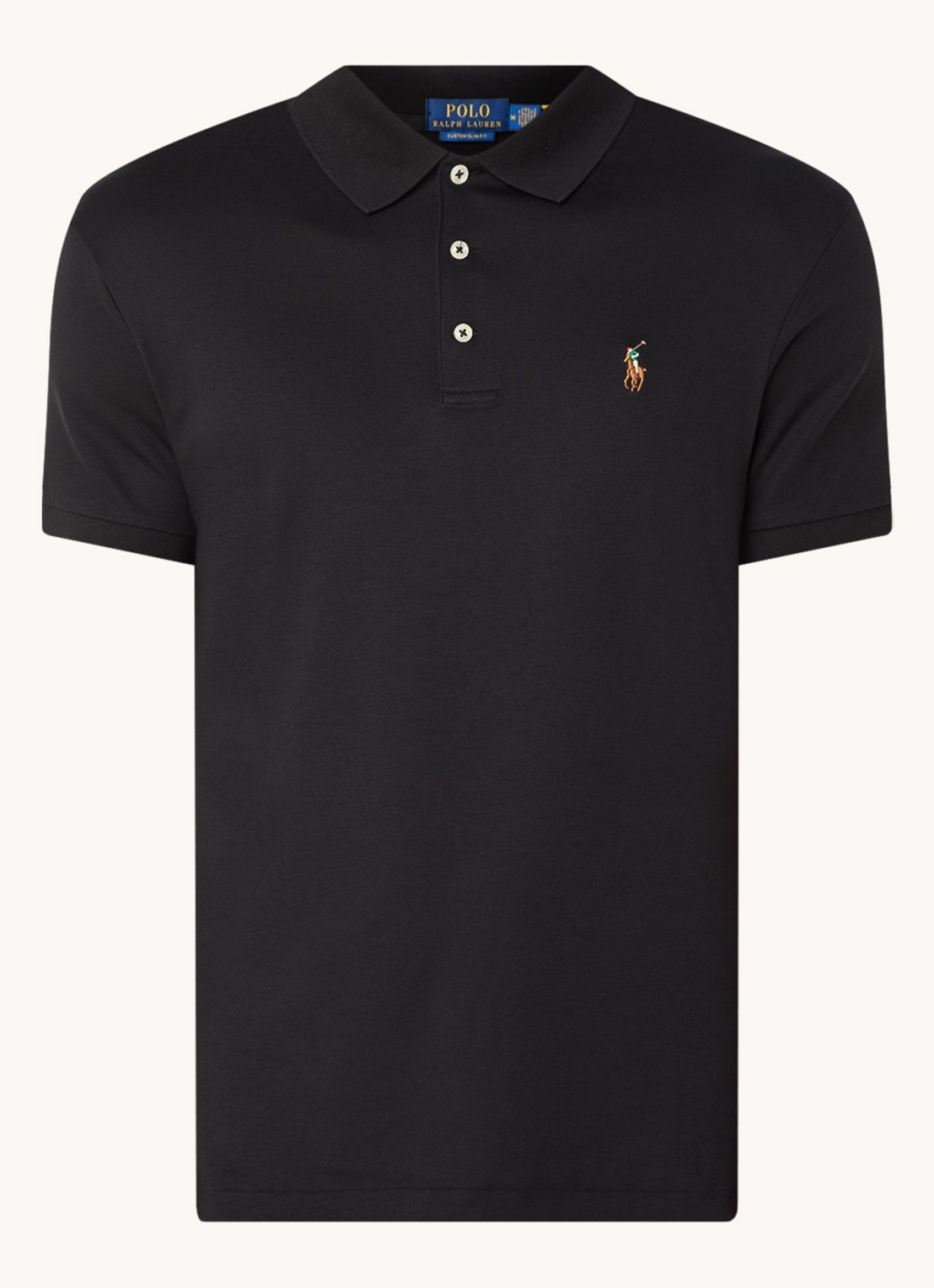 Ralph Lauren Custom slim fit polo met logo - voorkant 6 polo black / zwart