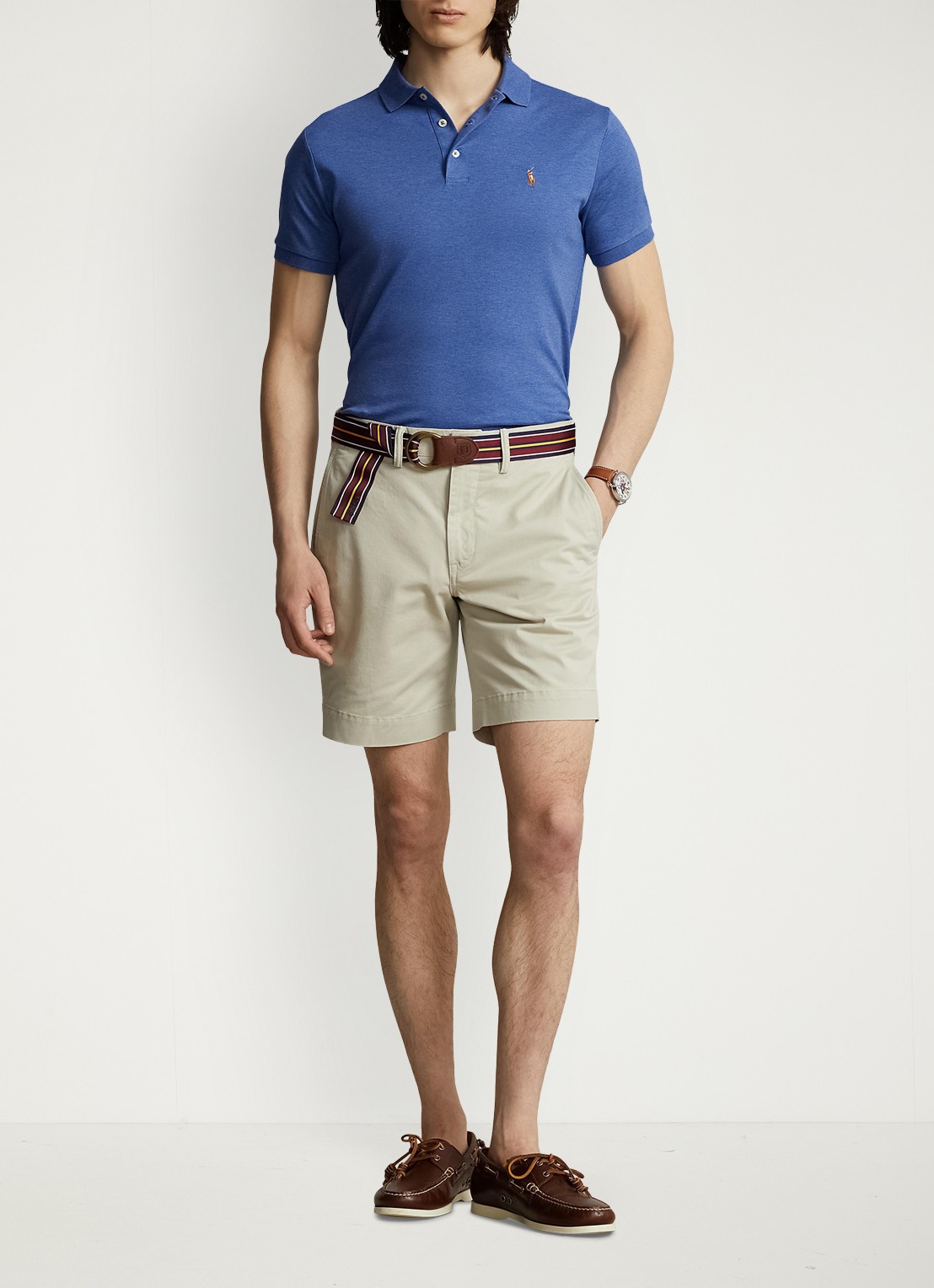 Ralph Lauren Custom slim fit polo met logo - voorkant 2 faded royal heather