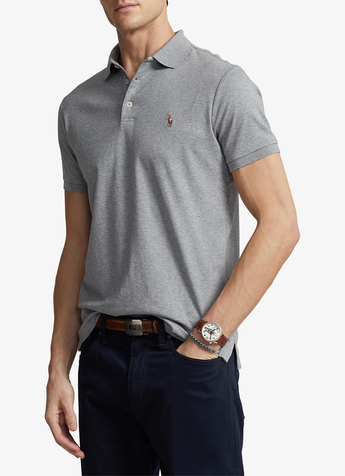 Ralph Lauren Custom slim fit polo met logo - detail 3 steel heather