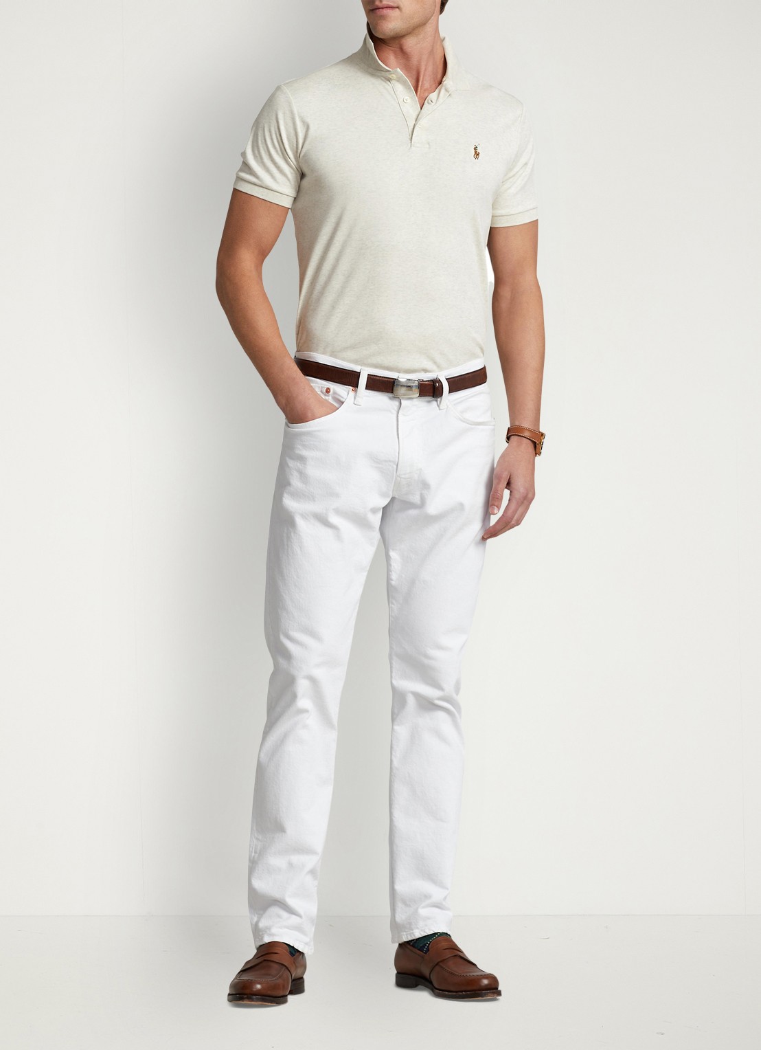 Ralph Lauren Custom slim fit polo met logo - voorkant 3 state heather / beige