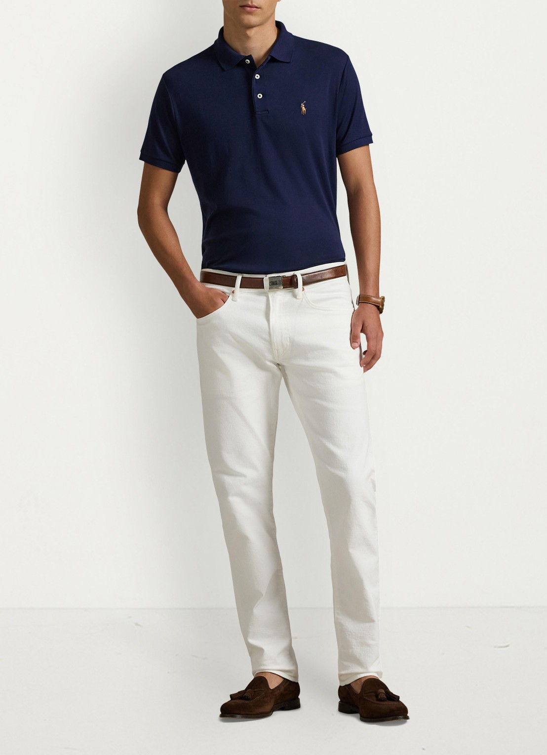 Ralph Lauren Custom slim fit polo met logo - voorkant 5 refined navy / donkerblauw