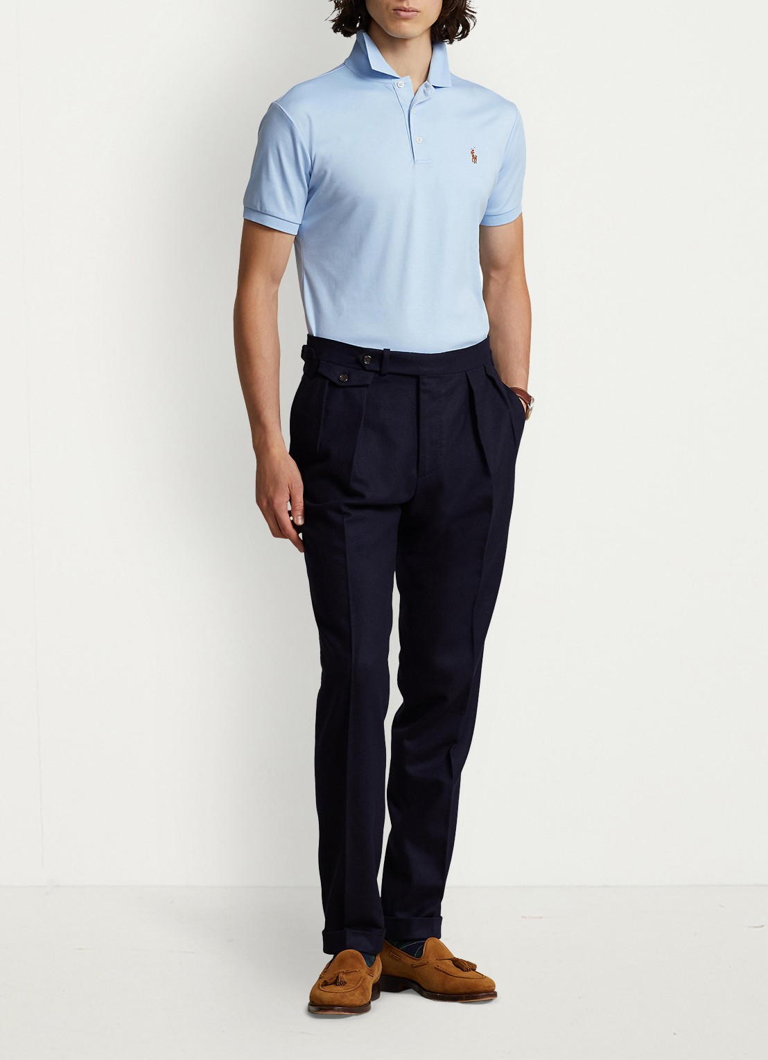 Ralph Lauren Custom slim fit polo met logo - voorkant 3 office  blue