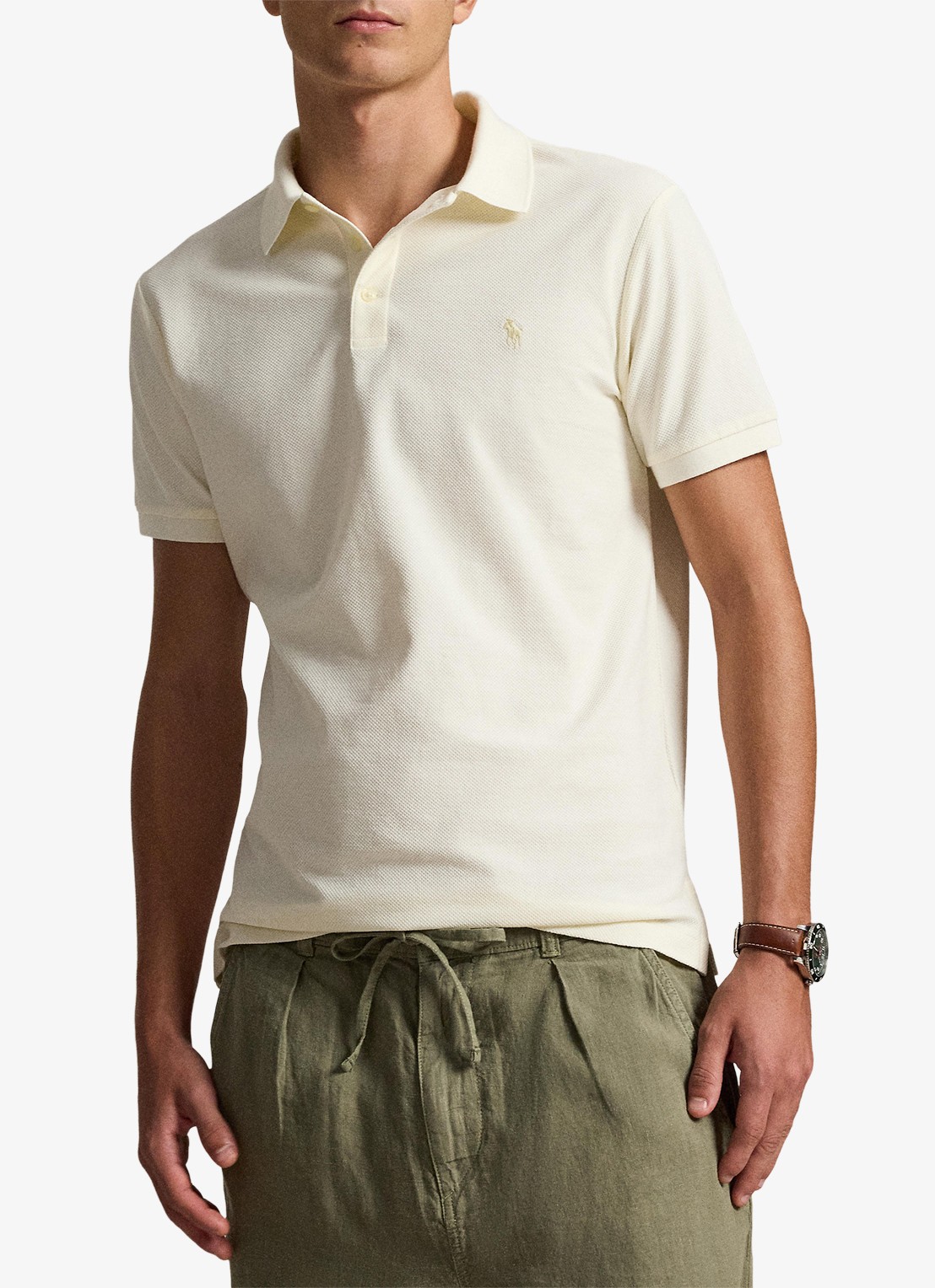Ralph Lauren Custom slim fit polo met logo - detail pale cream / crème