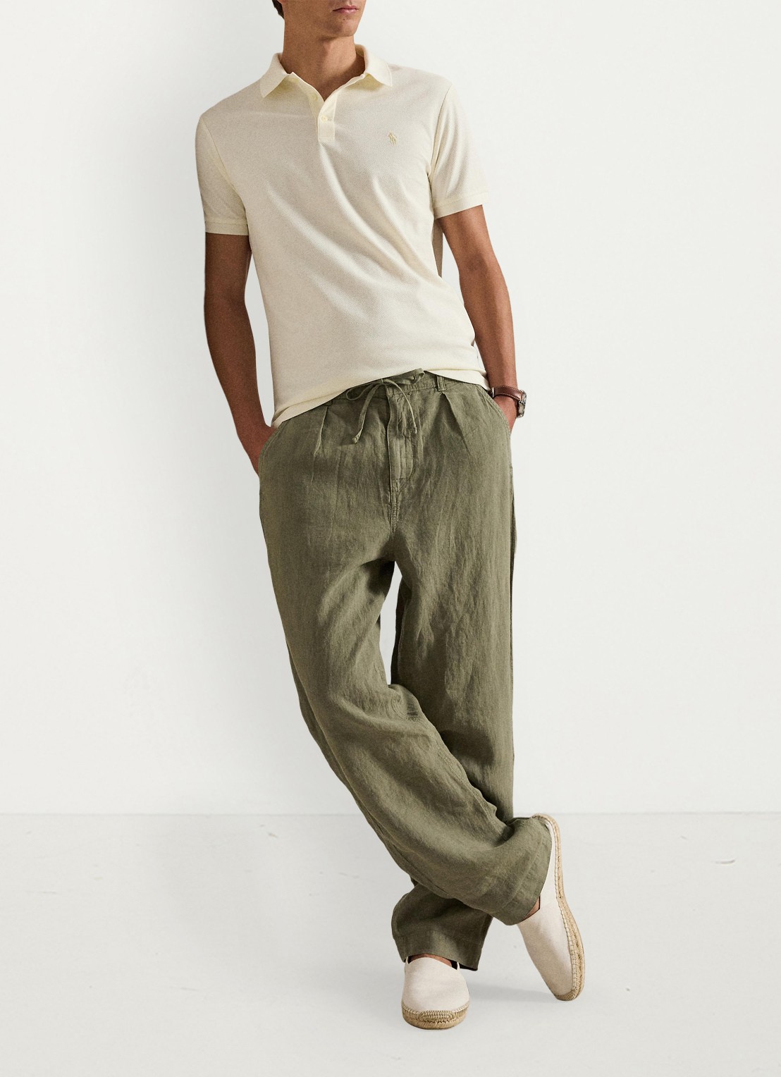 Ralph Lauren Custom slim fit polo met logo - voorkant 4 pale cream / crème