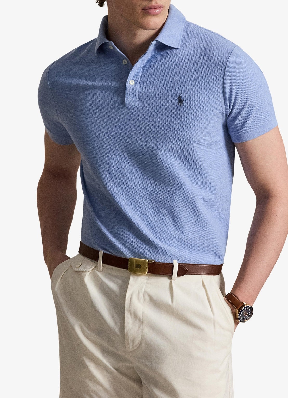 Ralph Lauren Custom slim fit polo met logo - detail isle heather / blauw