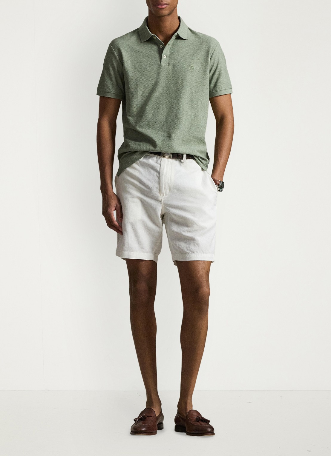 Ralph Lauren Custom slim fit polo met logo - voorkant 2 greenery heather / groen