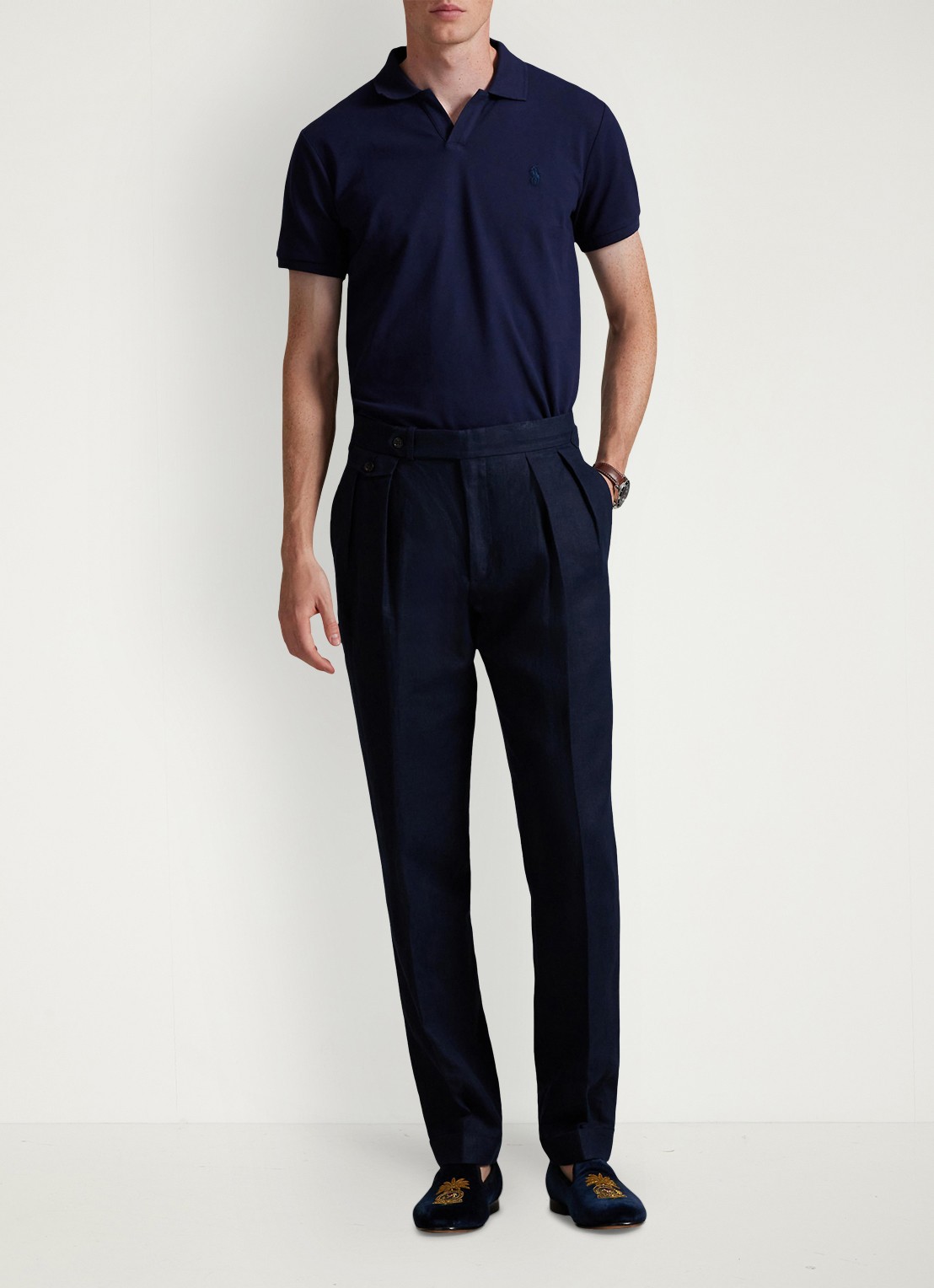 Ralph Lauren Custom slim fit polo met logoborduring - voorkant 5 refined navy/c7587-3nmc