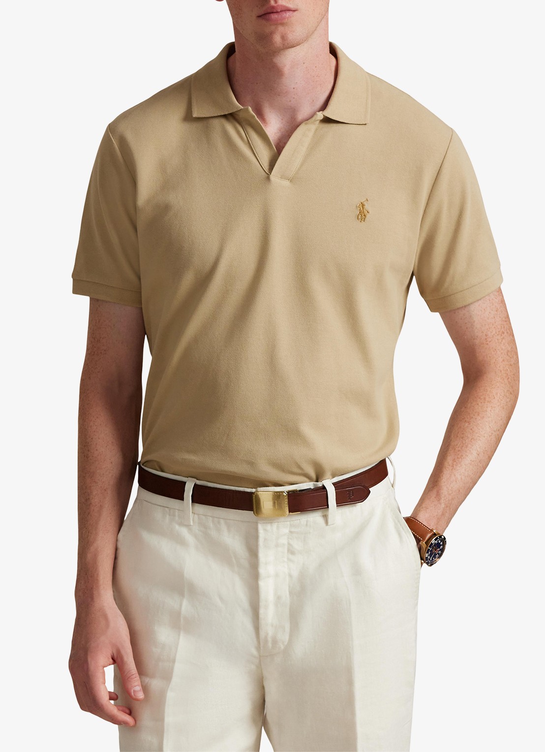 Ralph Lauren Custom slim fit polo met logoborduring - detail 4 coastal beige/c8645-zxu9
