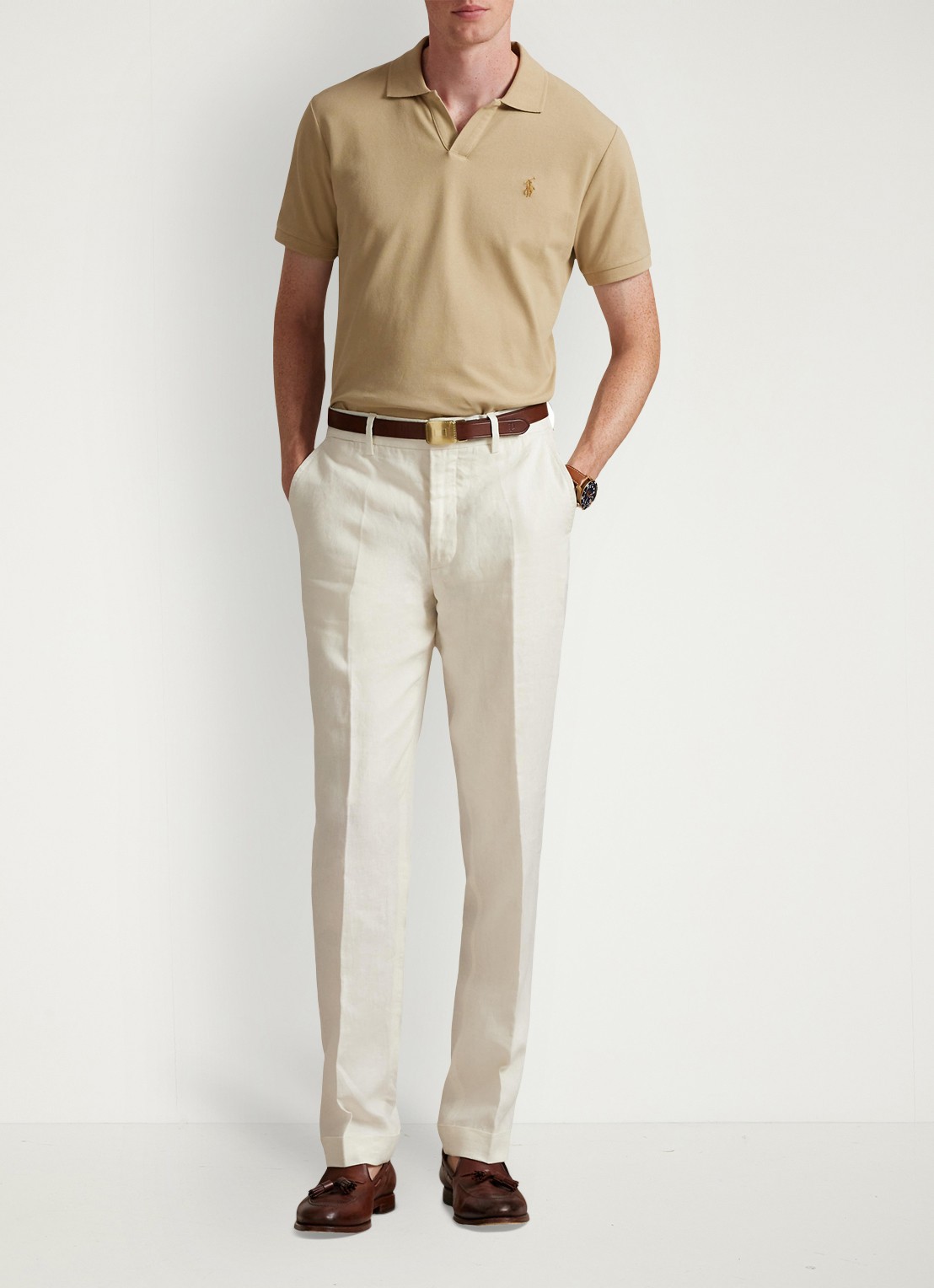 Ralph Lauren Custom slim fit polo met logoborduring - voorkant 2 coastal beige/c8645-zxu9