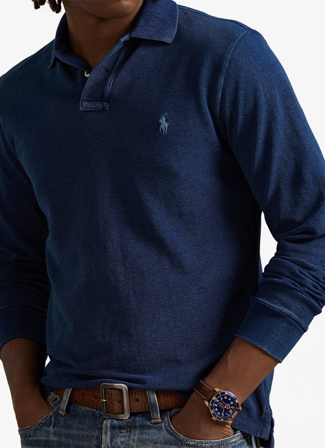Ralph Lauren Custom slim fit polo met logoborduring - detail 3 dark indigo / donkerblauw