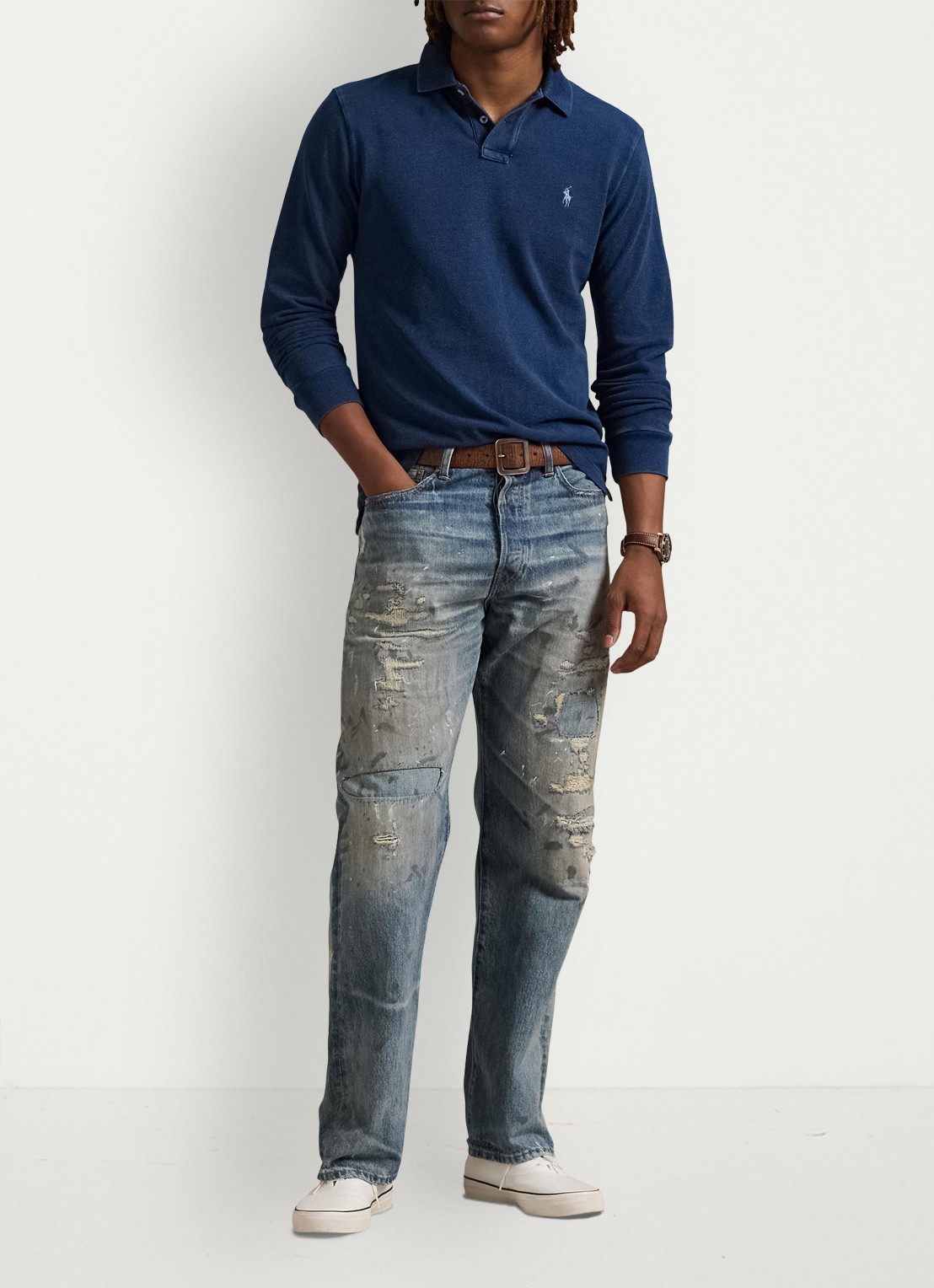 Ralph Lauren Custom slim fit polo met logoborduring - voorkant 5 dark indigo / donkerblauw