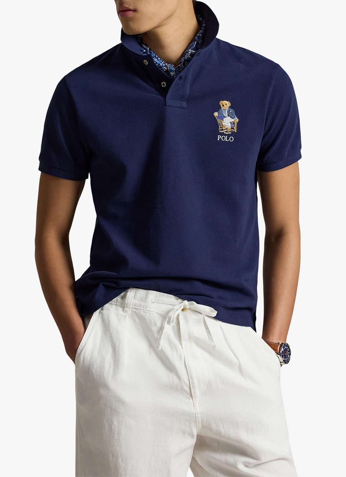 Ralph Lauren Custom slim fit polo met logoborduring - detail 4 newport navy / donkerblauw